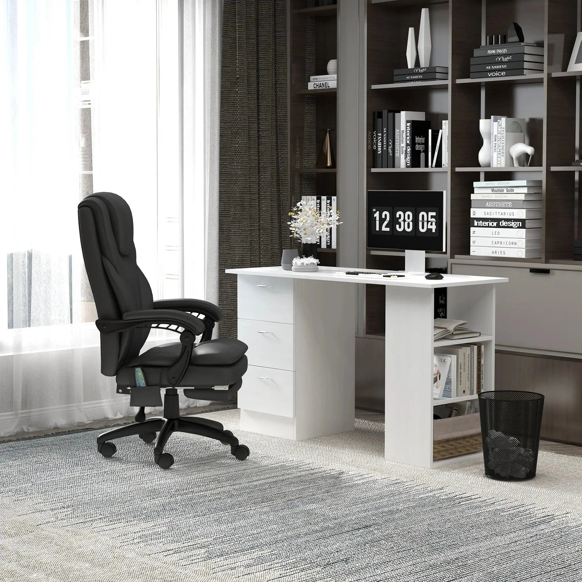 Vinsetto Ergonomic Office Chair with High Back, 6-Point Vibration Massage, 360° Swivel & Adjustable Height - Reclining Executive Chair with Retractable Footrest for Home Office, Gaming, and Workspace Comfort