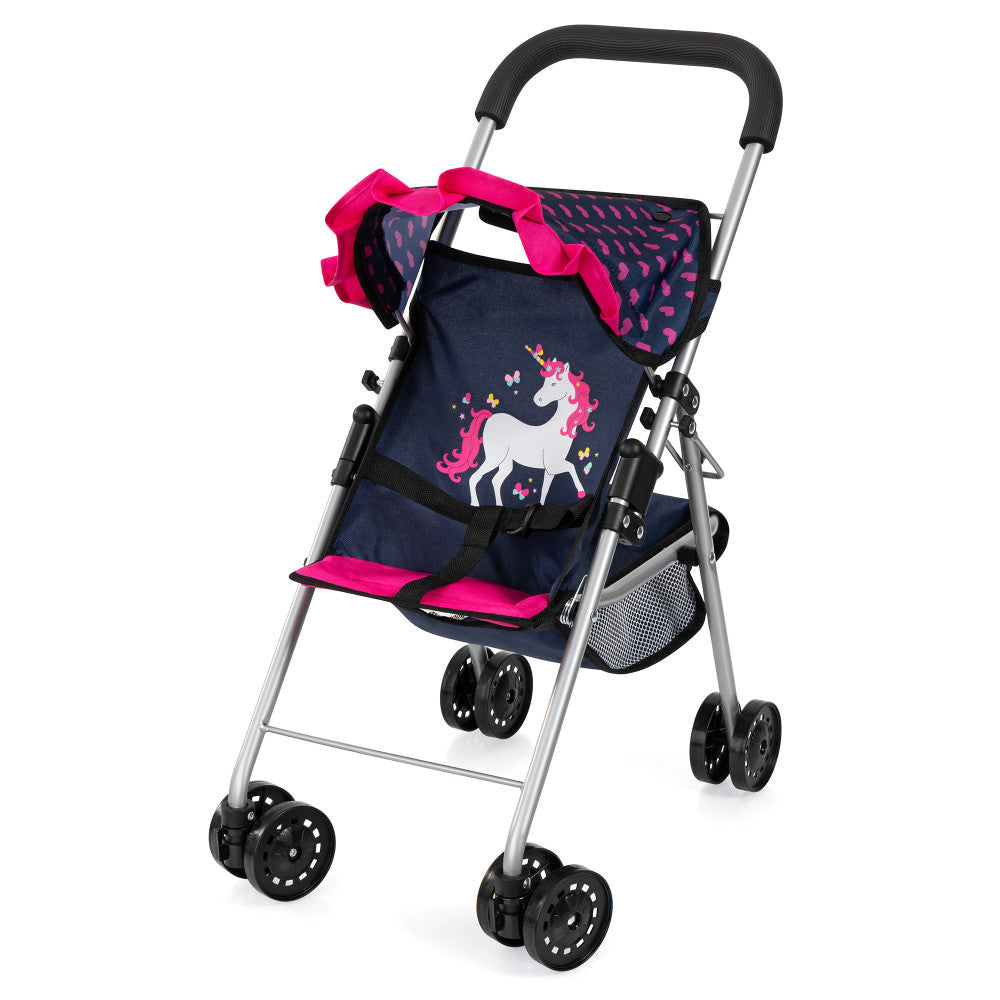 Bayer Design Dolls Stroller with Unicorn & Heart Patterns - Blue & Pink Buggy for Toddlers Age 3+ | Perfect for Pretend Play, Outdoor Walks & Doll Accessories