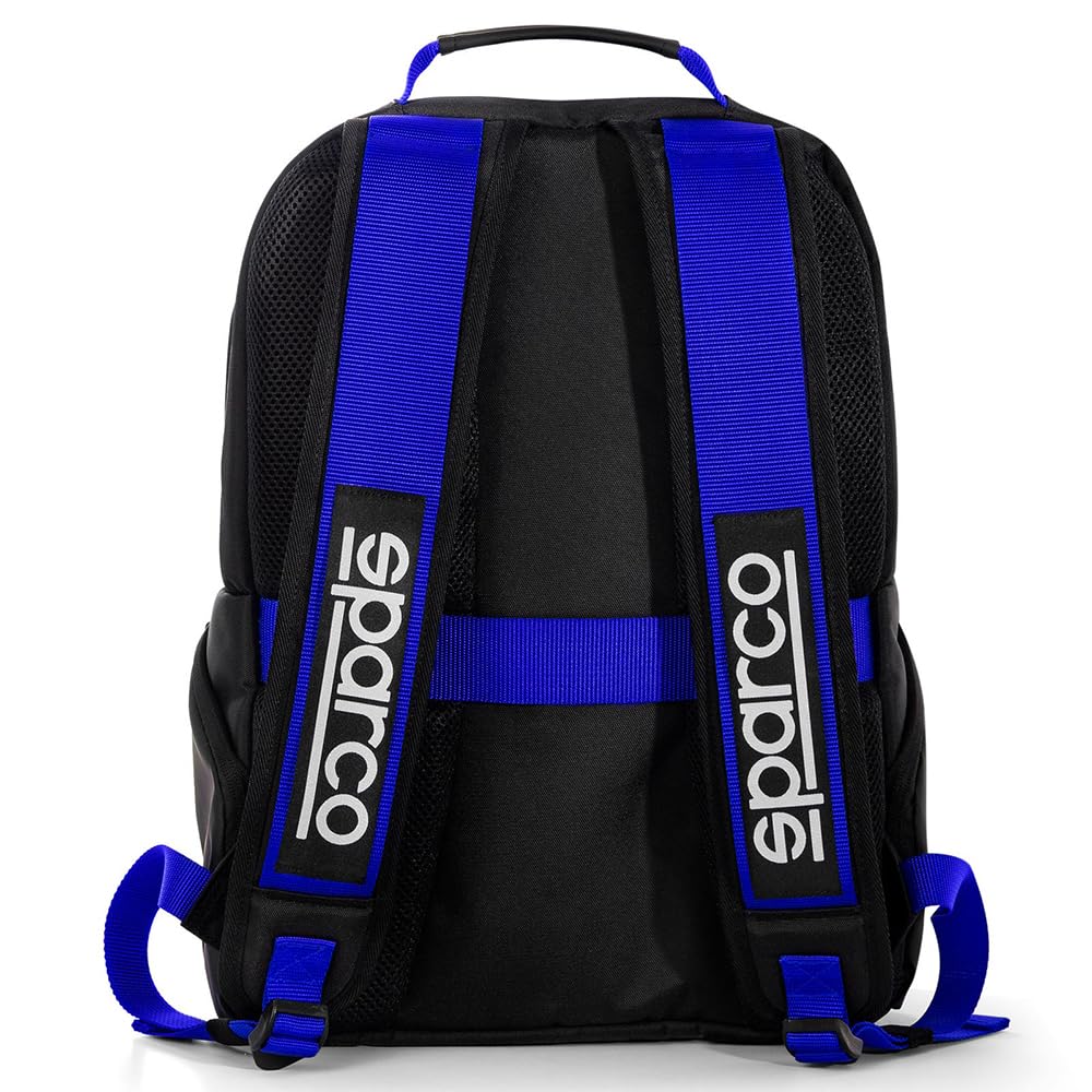 Sparco Medium Backpack for Men & Women - Durable Black & Blue Laptop Backpack for Work, School, Travel & Outdoor Adventures