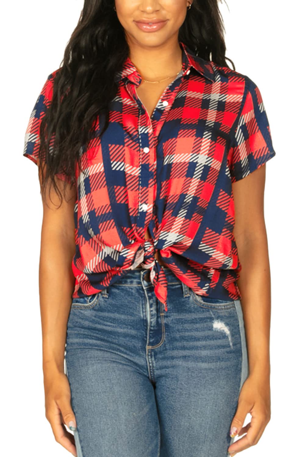 Patriotic 4th of July Button Down Shirts for Women | American Flag Themed Blouses | Perfect for Independence Day Parties & BBQ Events