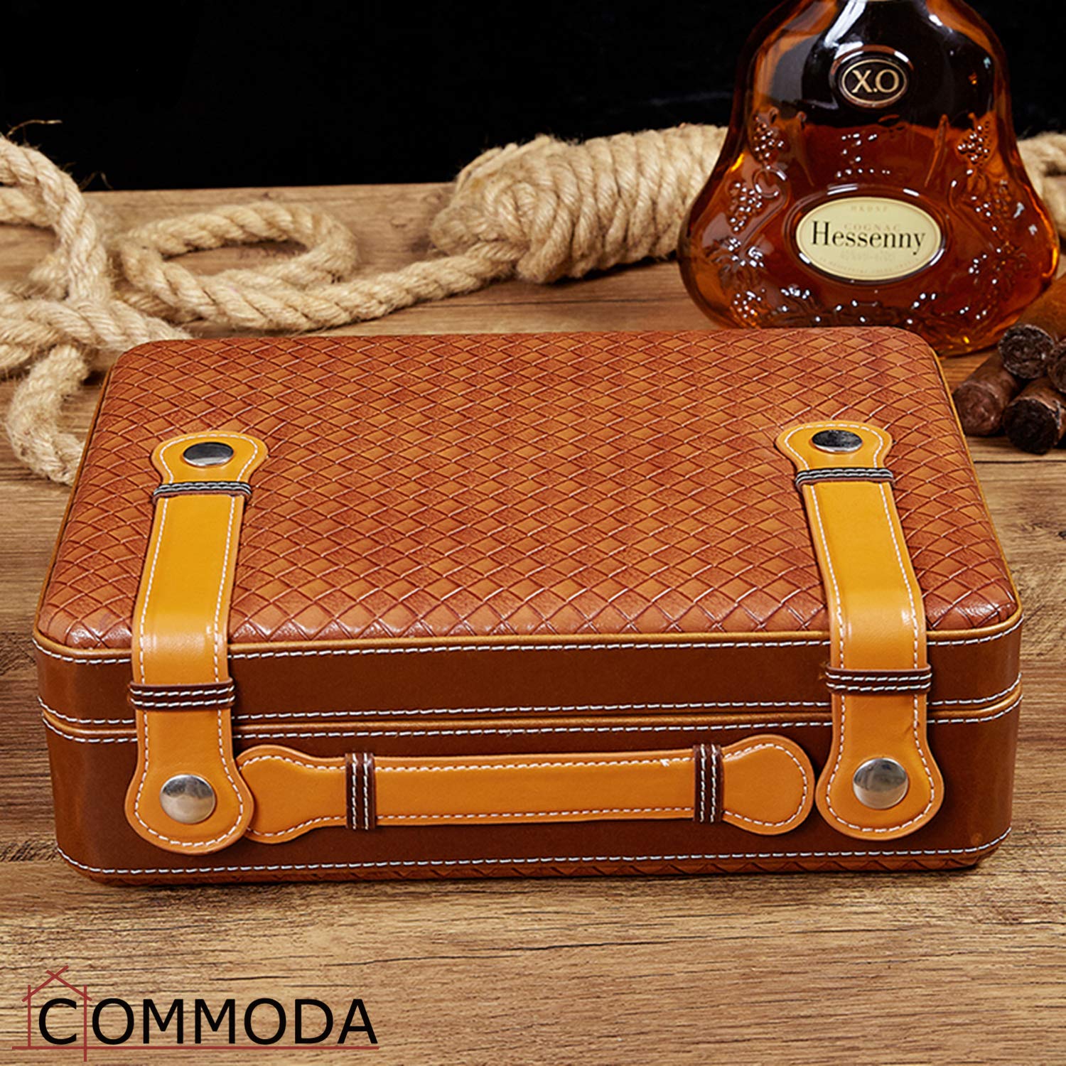Premium Portable Genuine Leather Cigar Travel Case with Cedar Humidor - Wooden Cigar Box Set Includes Cutter Stand & Free Digital Hygrometer Thermometer - Perfect for Outdoor Travel, Gifts & Cigar Storage