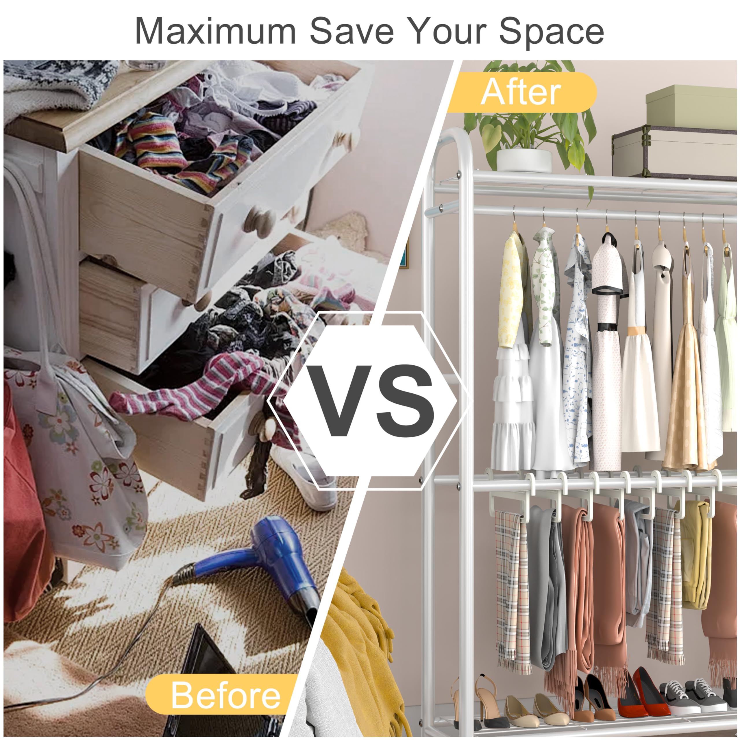 Portable Closet Wardrobe Organizer with Shelves & Hanging Rod - Free Standing Garment Rack for Clothes Storage (72.83 x 61.42 x 14.57 Inches) - Perfect for Bedroom, Dorm, Apartment & Small Space Organization