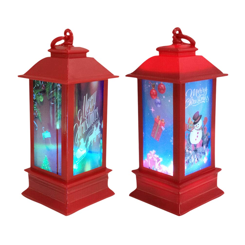 Amosfun 2-Pack Christmas LED Lanterns - Battery Operated Hanging & Tabletop Holiday Decor, Warm White Lights for Indoor/Outdoor Xmas Tree, Mantel, Porch, Party Decoration (Random Color)