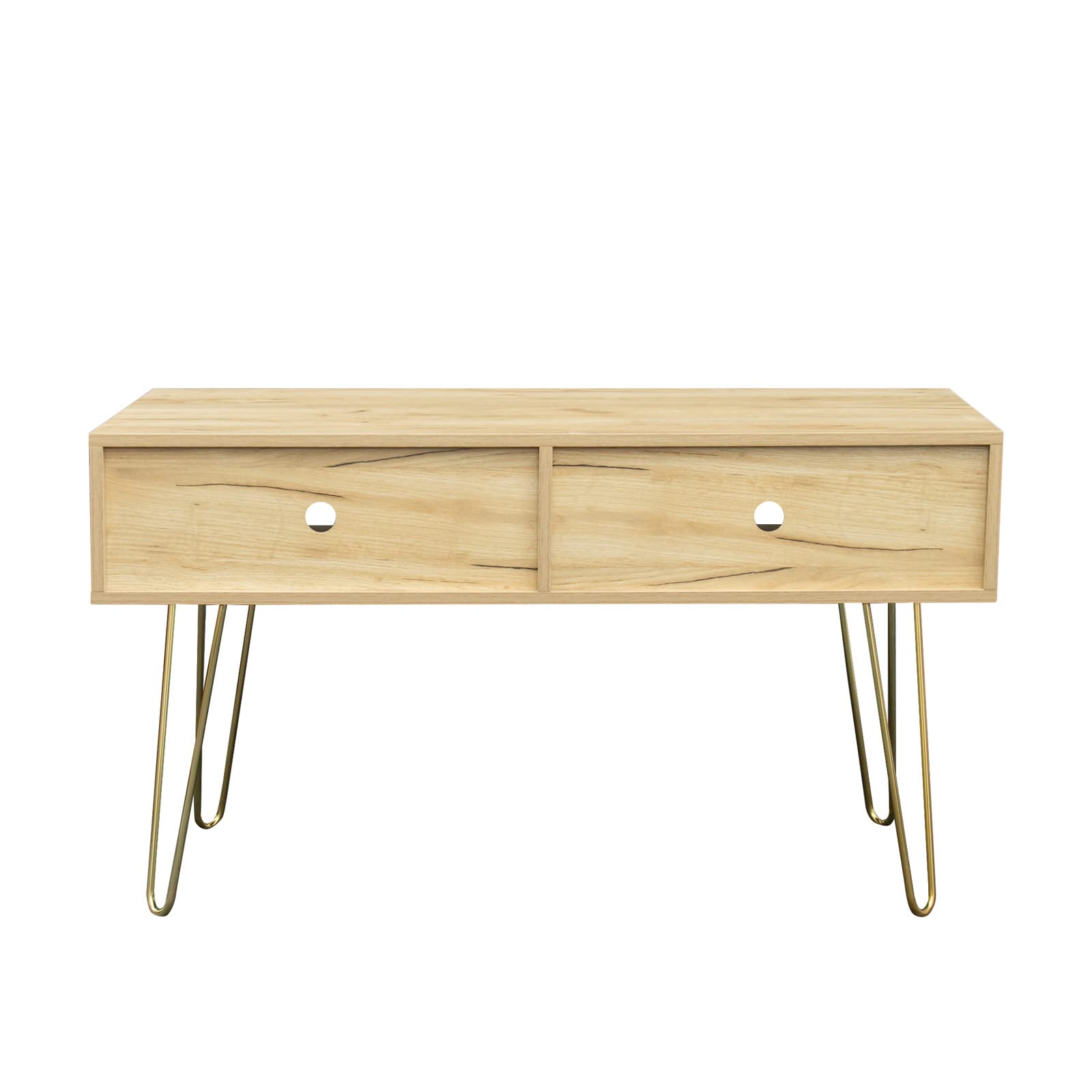 Modern TV Stand with 2 Open Shelves & Sturdy Metal Legs - Fir Wood Entertainment Center for TV, DVD, Router, Books & Decor - Perfect for Living Room, Bedroom or Home Theater Setup