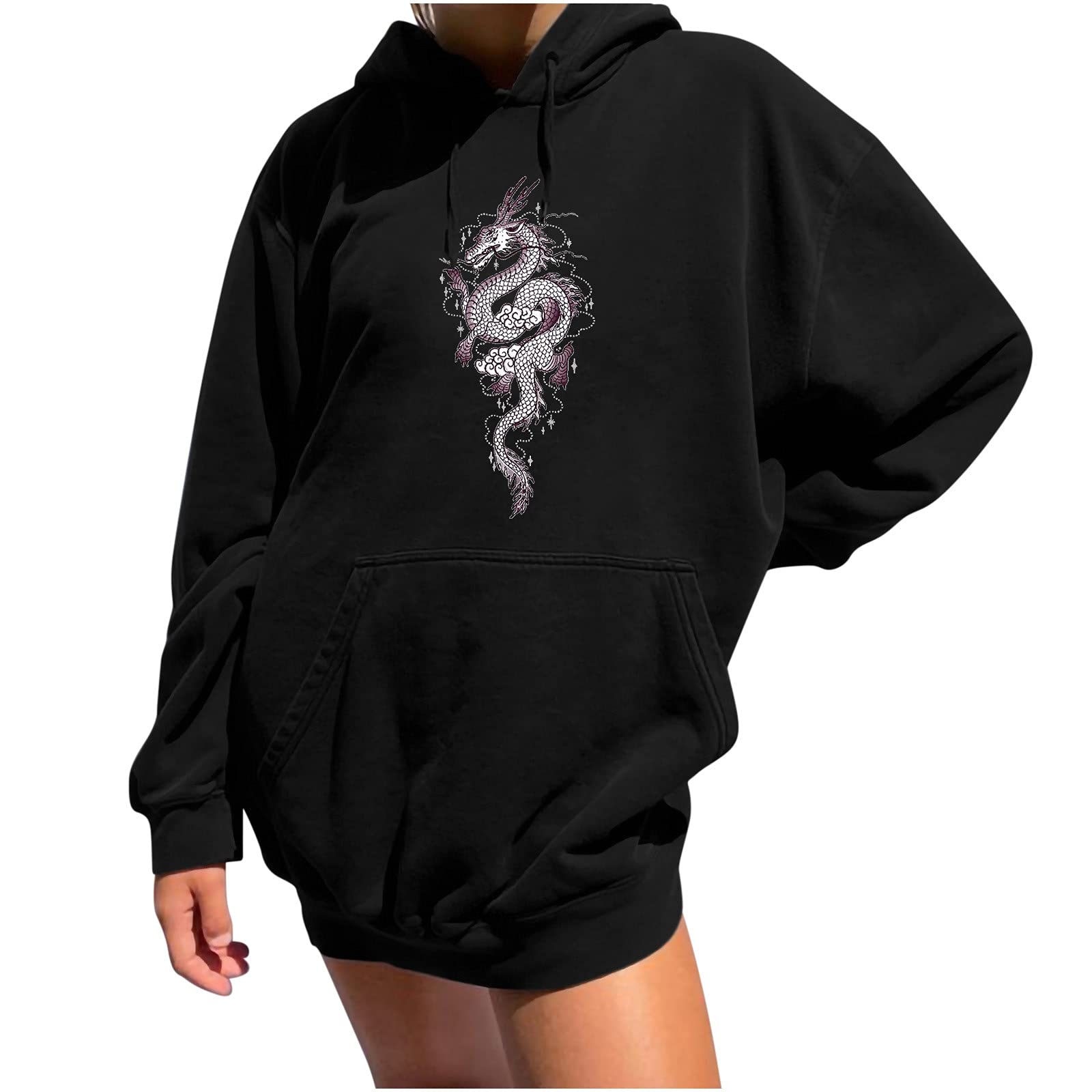 Vintage Funny Graphic Hooded Sweatshirt for Women - Loose Fit Long Sleeve Fall Winter Pullover | Casual Streetwear, Lounge Wear & Cozy Outfit Essential