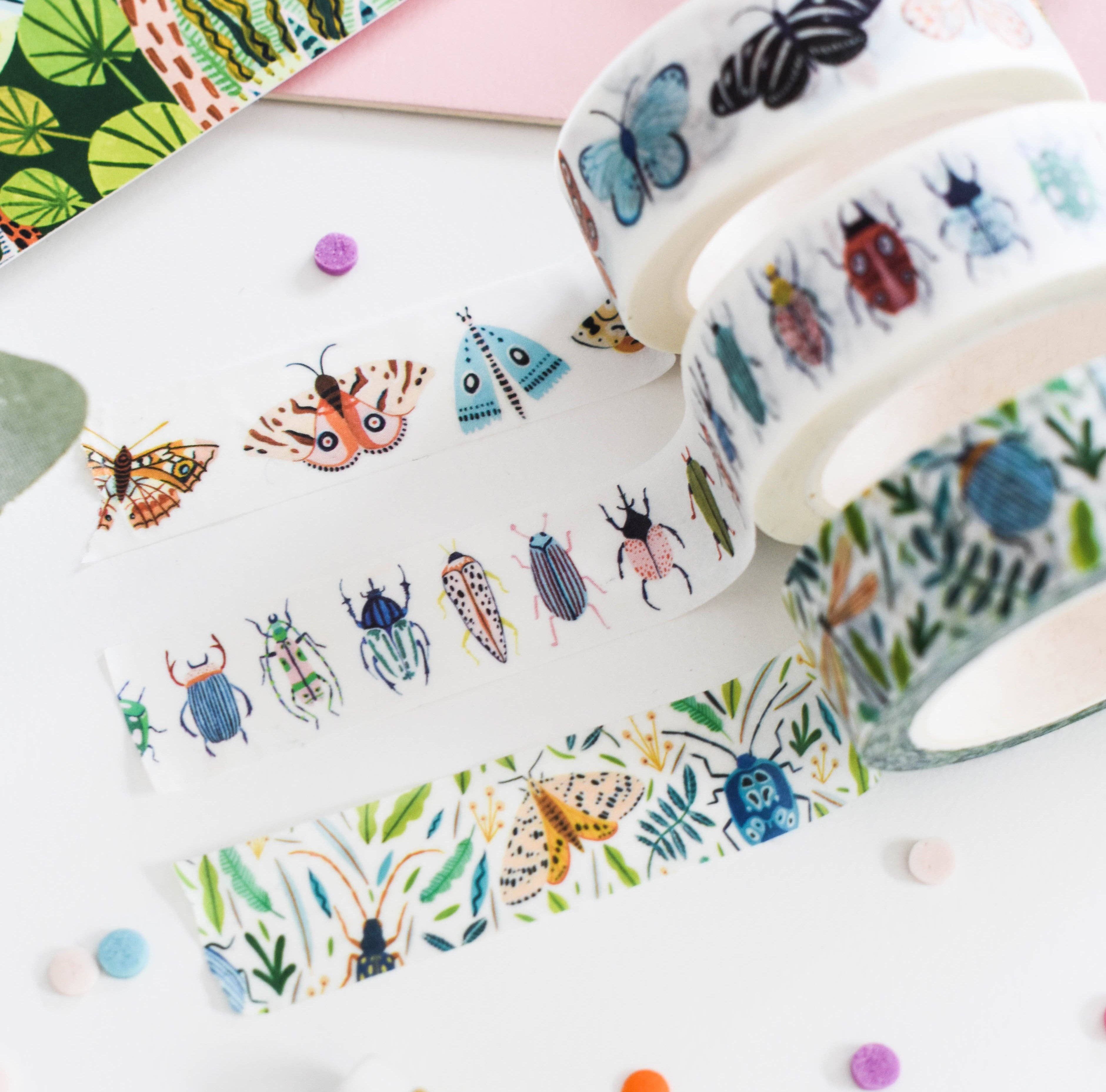 Beetles Washi Tape Set - 50 Rolls Japanese Decorative Paper Tape for Scrapbooking, Journaling, DIY Crafts - Perfect for Bullet Journals, Gift Wrapping & Home Decor