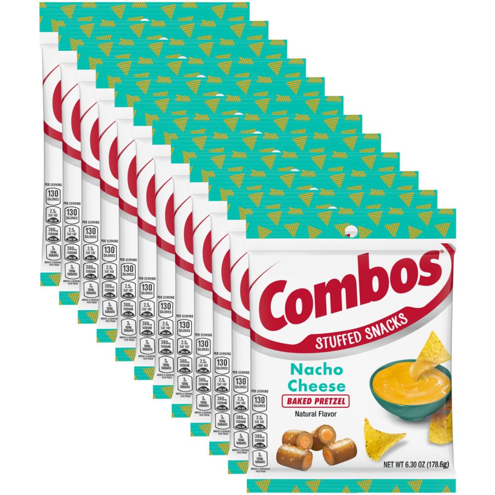 COMBOS Nacho Cheese Baked Snack Crackers - 6.3oz Bulk Pack of 12 | Perfect for School Lunches, Office Snacks & Road Trips