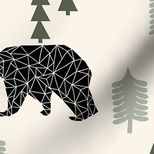 Forest Bear Cream Green Neutral Nursery Boys Mountain Woodland Printed Velvet Fabric by The Yard - Spoonflower Upholstery Fabric for Home Decor, Apparel & DIY Projects - Perfect for Nursery Curtains, Throw Pillows & Kids Clothing
