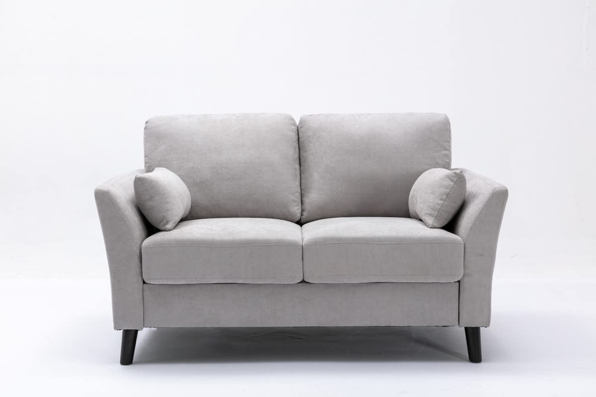 Lilola Home Damian Light Gray Woven Fabric Loveseat - Small Sofa for Living Room, Apartment & Cozy Spaces