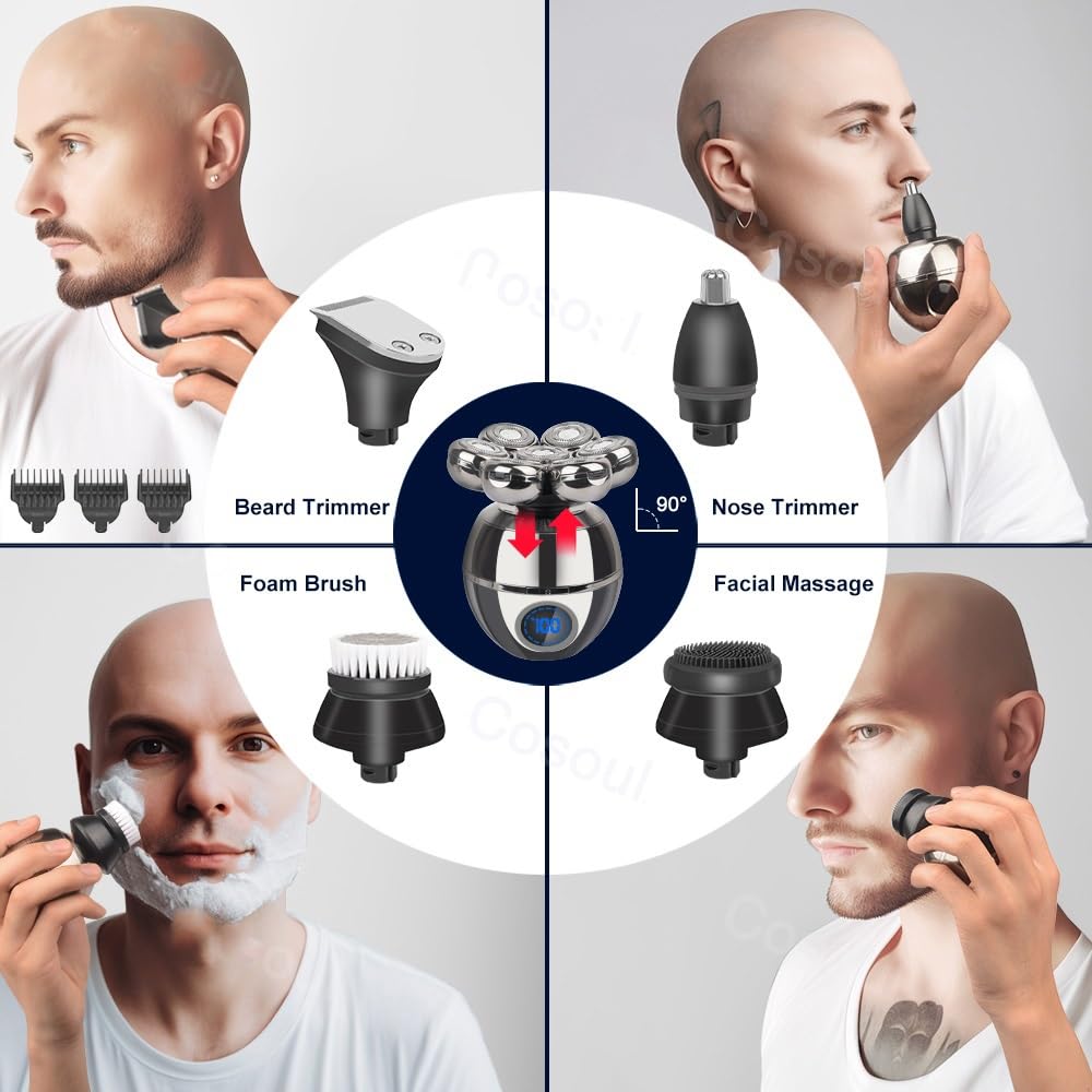 Professional 5-in-1 Electric Head Shaver for Men - Bald Head Shaver, Beard Trimmer & Hair Clipper | Smooth Shaving Machine for Bald Men | Perfect for Home, Travel & Grooming Kits