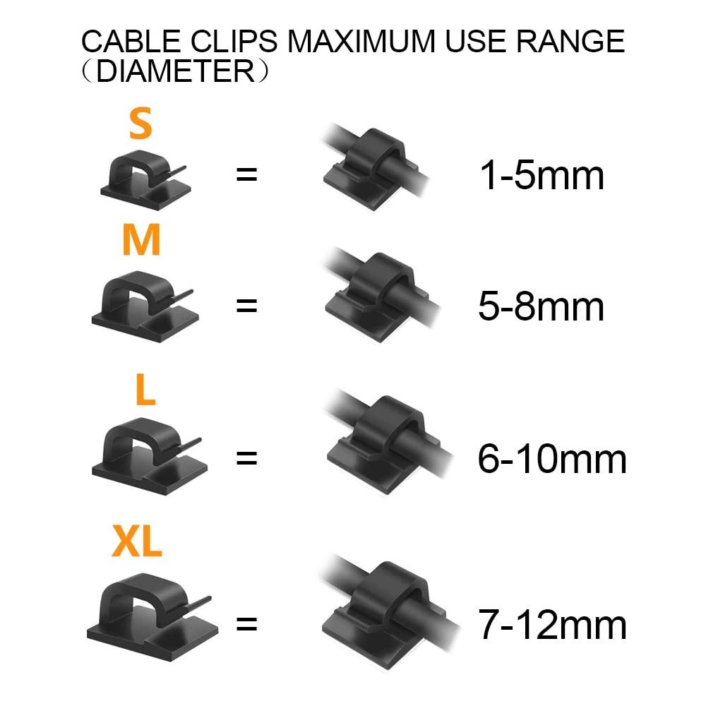 50pcs Adhesive Cable Clips - Wire Organizers for Car, Office & Home - Small & Large Cable Management Clips - Perfect for Desk, TV, Computer, Router & Vehicle Wiring