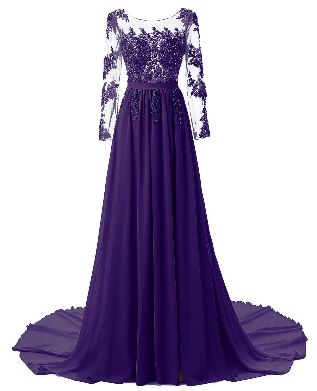 OYISHA Women's Elegant Applique Long Sleeve Evening Gown - Perfect for Mother of the Bride, Wedding Guest, Prom & Formal Occasions