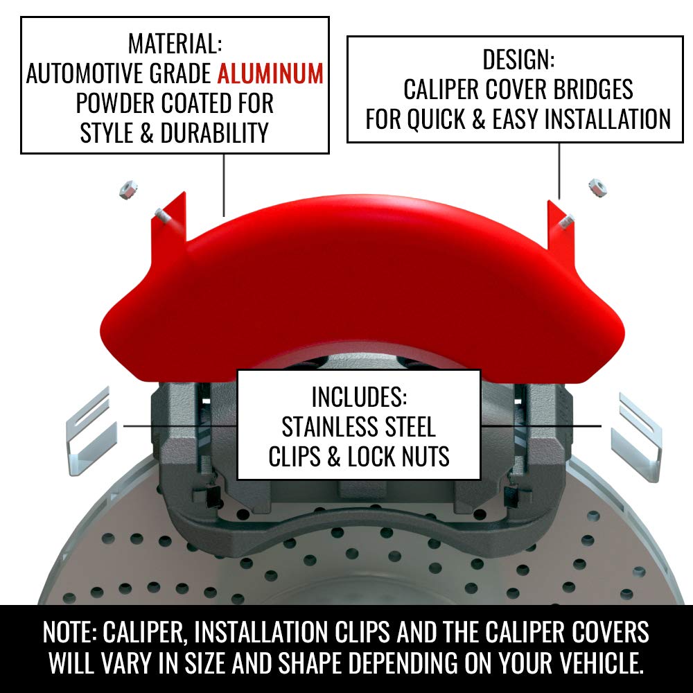 MGP Classic Red Aluminum Brake Caliper Covers (Set of 4) - High-Performance Car Accessories for Enhanced Style & Protection - Perfect for Sports Cars, Luxury Vehicles & Auto Enthusiasts