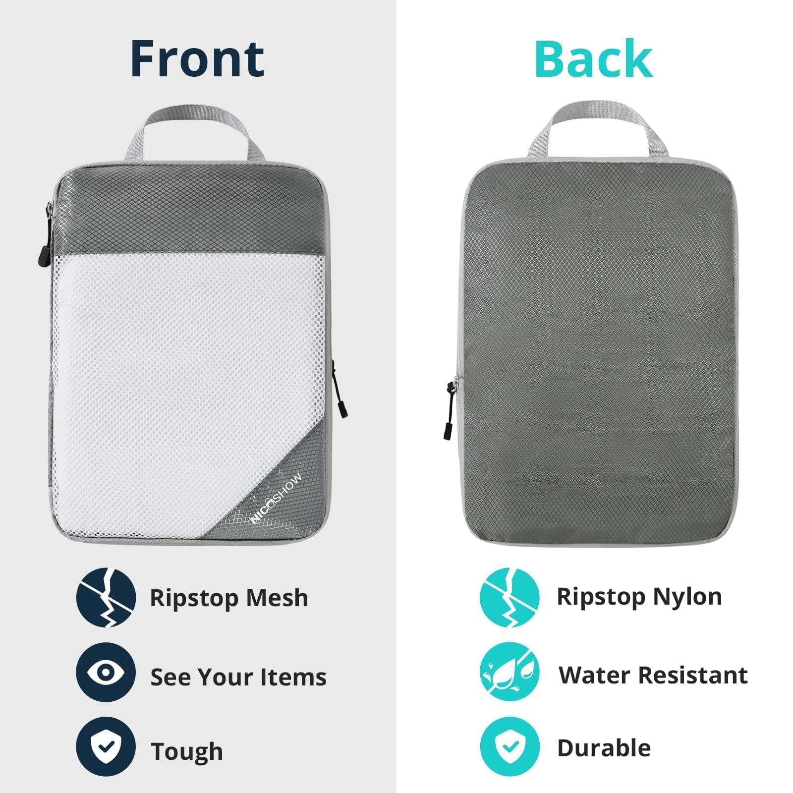 7-Piece Compression Packing Cubes Set for Travel - Lightweight & Space-Saving Organizer for Luggage, Suitcases & Backpacks | Perfect for Women's Travel Essentials in Grey | Ideal for Business Trips, Vacations & Weekend Getaways