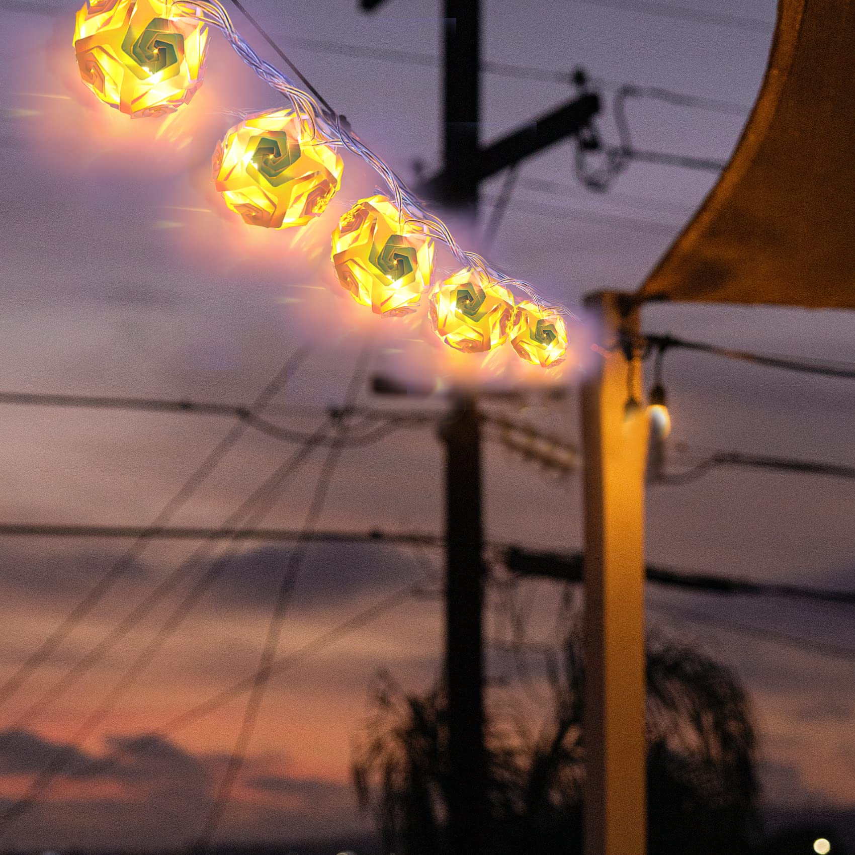 16ft 20 LED 3D Rose Ball Globe String Lights - Warm White Outdoor Christmas Decorations for Patio, Wedding, Garden & Party | Waterproof & Extendable Fairy Lights for Holiday & Home Decor
