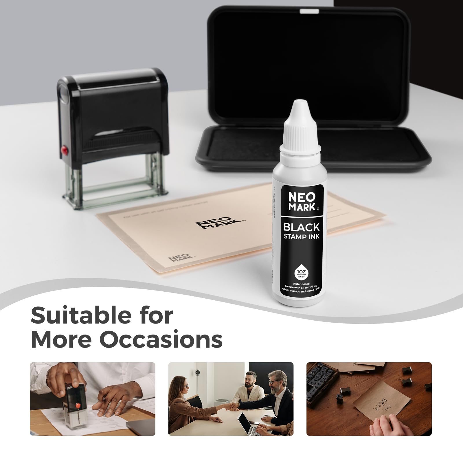 Premium Quick-Drying Stamp Ink - AP-Certified Non-Toxic Black Ink Refill (1oz) for Self-Inking Stamps, Date Stamps & Stamp Pads | Perfect for Office, Crafting & Document Signing