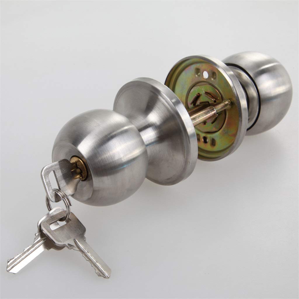 Stainless Steel Round Door Knob with Key - Secure Internal & Passage Door Lock for Bedroom, Bathroom, Living Room - Ideal for Home, Office & Apartment Security