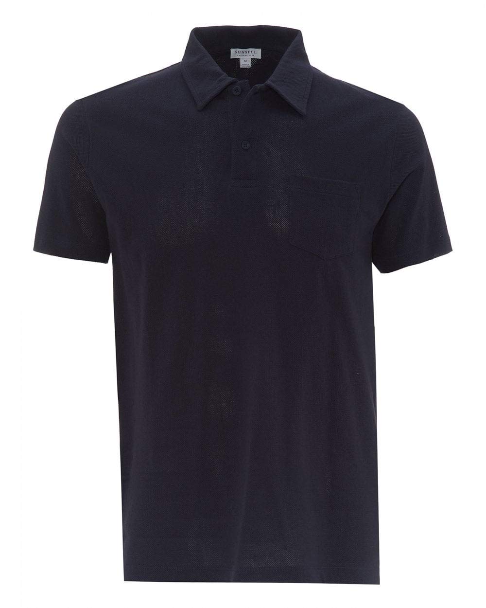 Sunspel Men's Short Sleeve Riviera Polo Shirt - Classic Navy Blue Cotton Casual Shirt for Golf, Business Casual & Summer Outfits