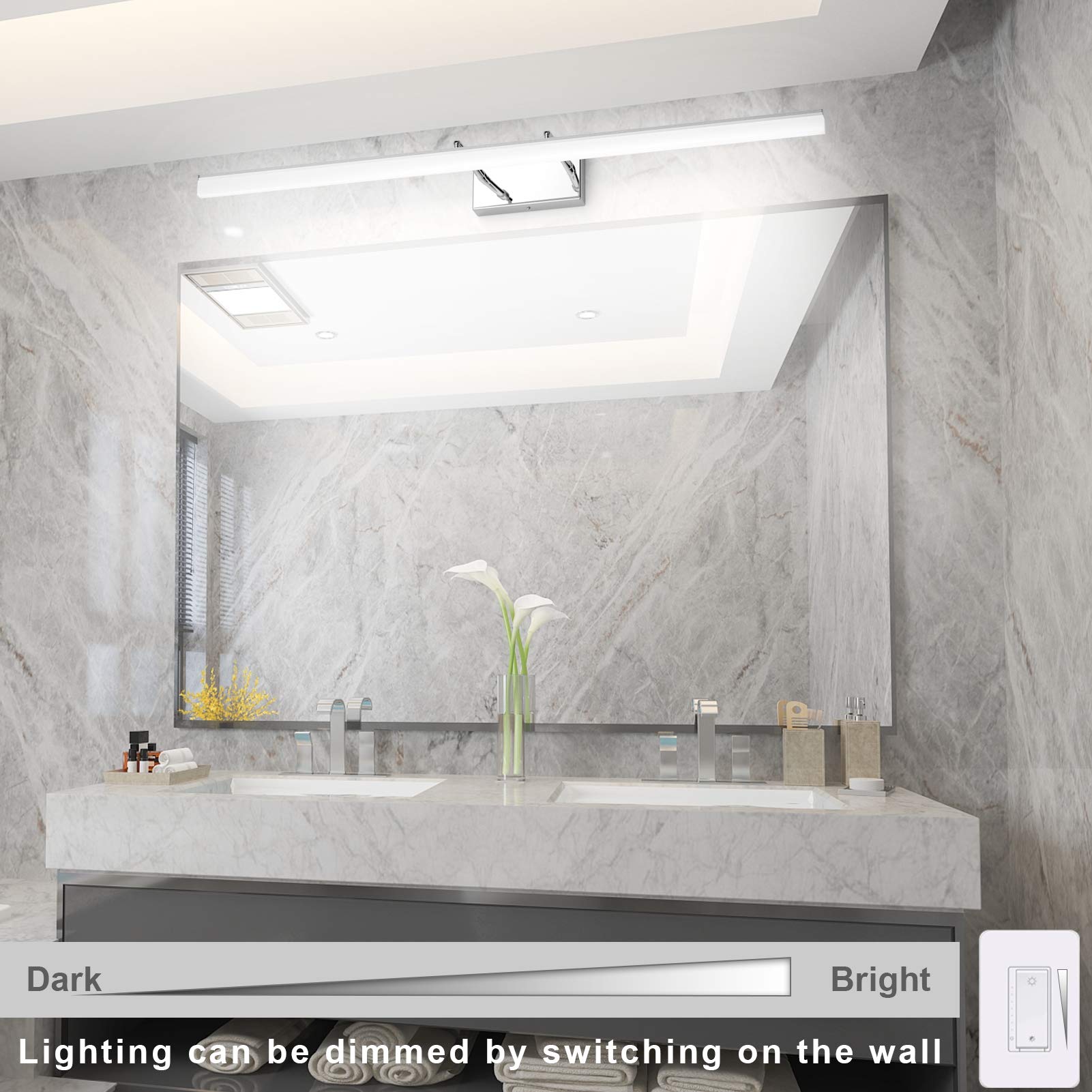 Aipsun 40 Inch Dimmable Modern LED Vanity Light Fixture - Chrome Finish Bathroom Mirror Lighting with White Light - Perfect for Makeup, Shaving & Spa-Style Ambiance
