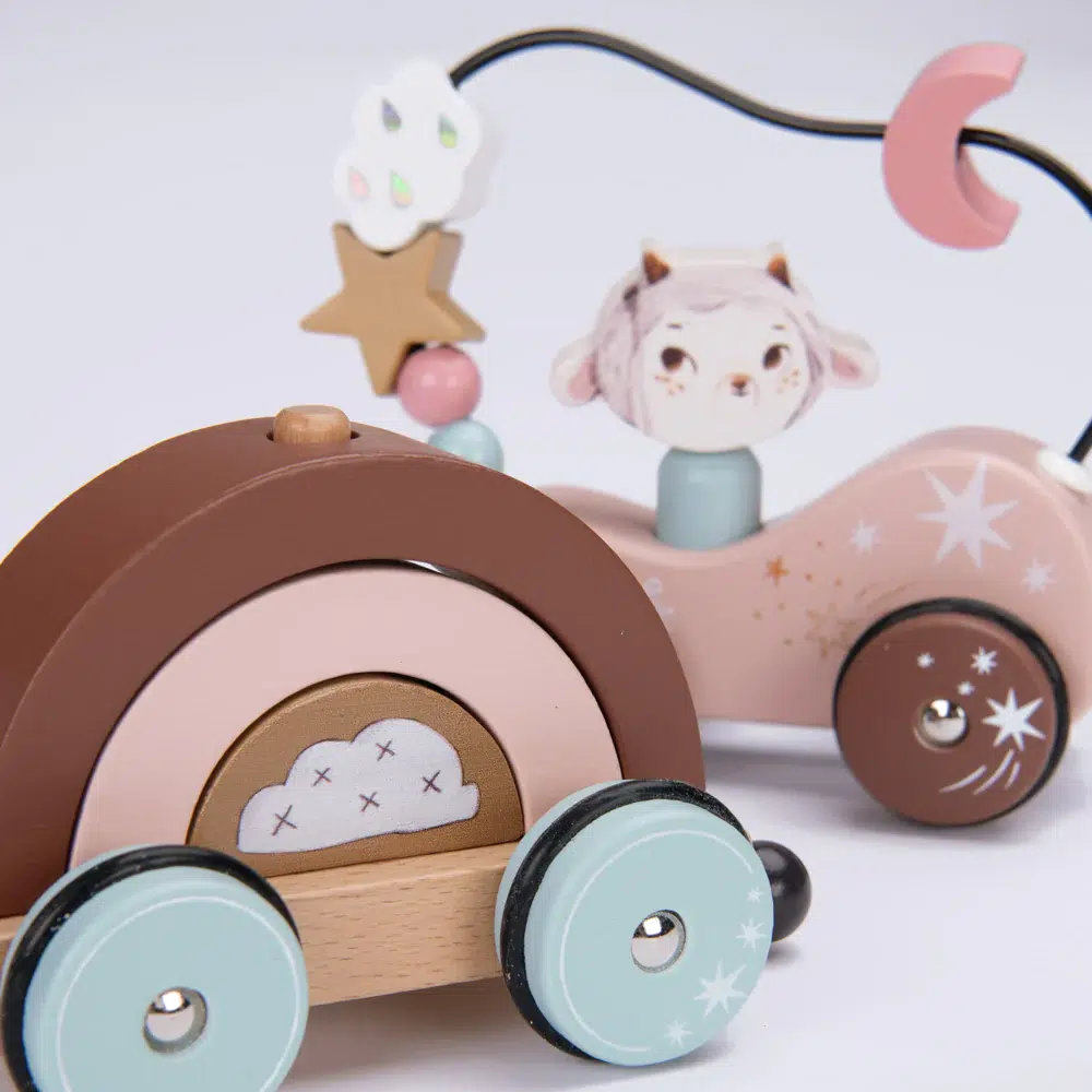 Speedy Monkey Wooden Pull Along Activity Train by Moulin Roty - Classic Wooden Toy for Toddlers, Perfect for Early Learning & Imaginative Play at Home or Daycare