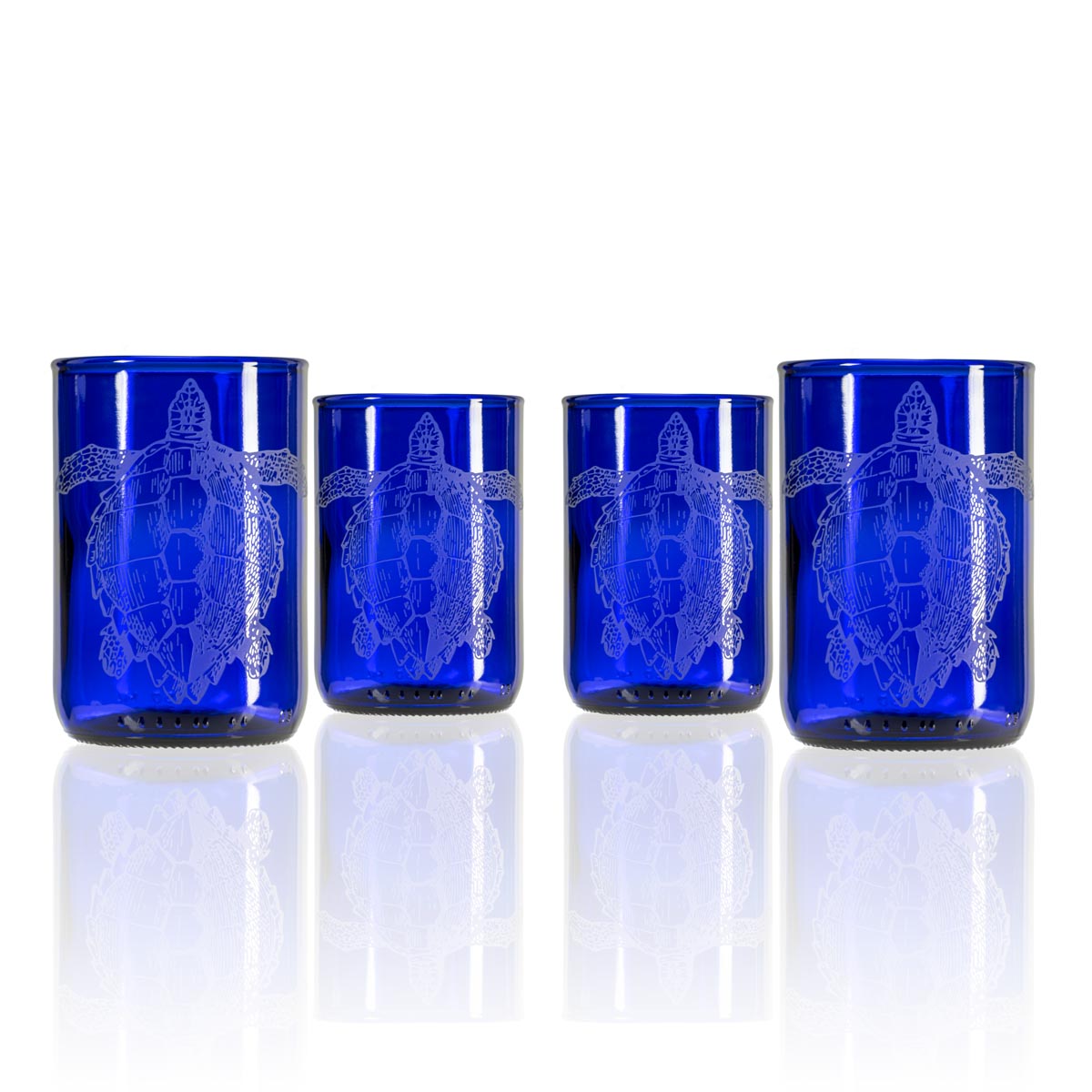 Upcycled Tina Turtle 12oz Blue Reusable Tumbler Set of 4 | Eco-Friendly Stainless Steel Travel Mug for Coffee, Tea & Cold Drinks | Perfect for Office, Gym, Camping & Outdoor Activities