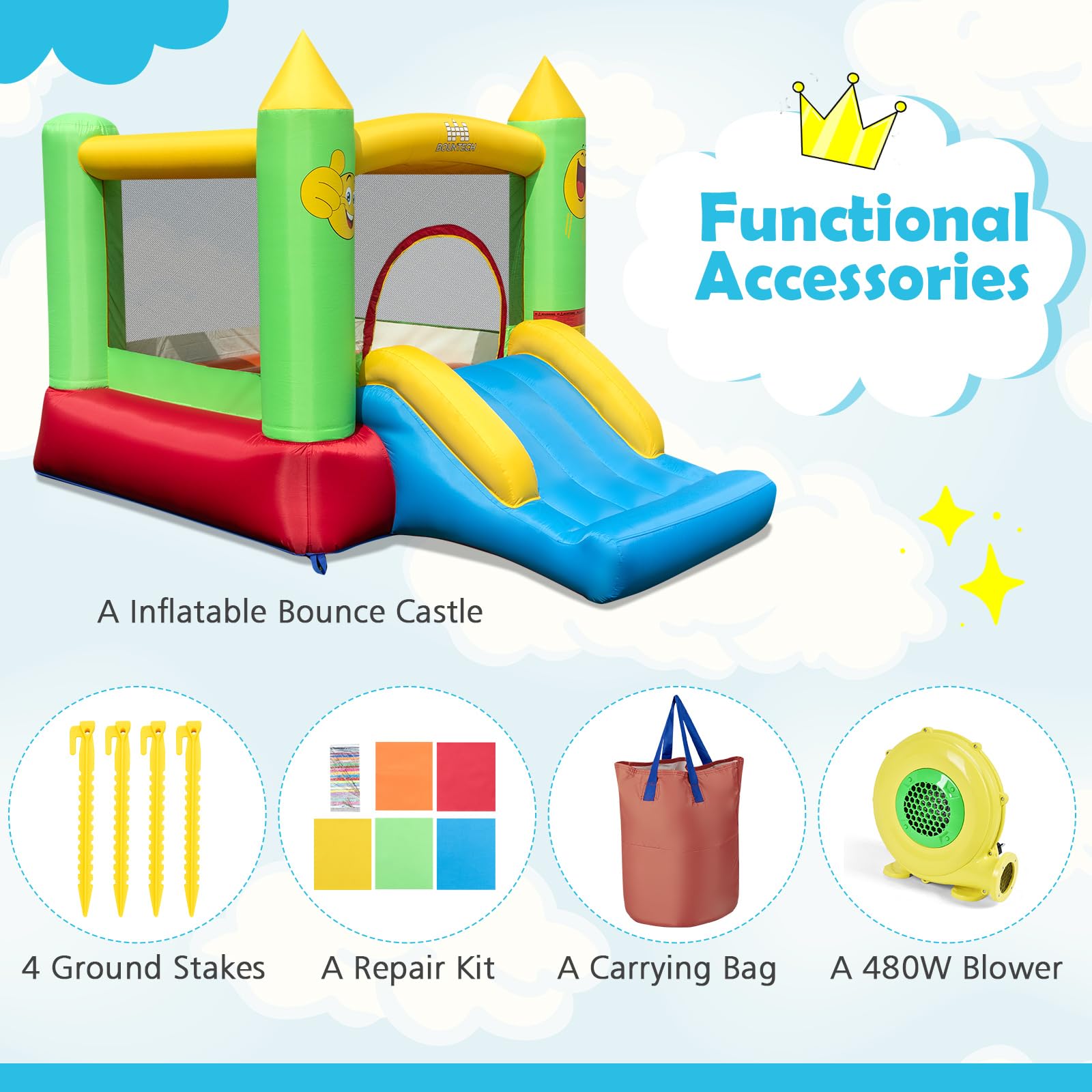 **BOUNTECH Inflatable Bounce House for Kids 3-6 Years - Heavy Duty Jumping Area & Slide - Indoor & Outdoor Mini Bouncy Castle for Toddler Boys & Girls - Perfect for Birthday Parties, Backyard Fun & Family Gatherings**