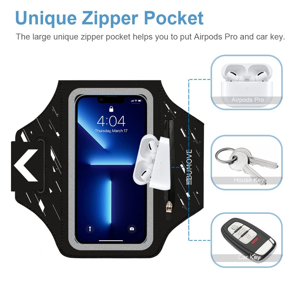Running Armband for iPhone 16 Pro Max/16 Plus/15 Pro Max/15 Plus/14 Pro Max/14 Plus/13/12/11 Pro Max - Adjustable Workout Armband with Earphone Holder & Sweatproof Design - Perfect for Jogging, Gym, Fitness & Outdoor Activities (Black)