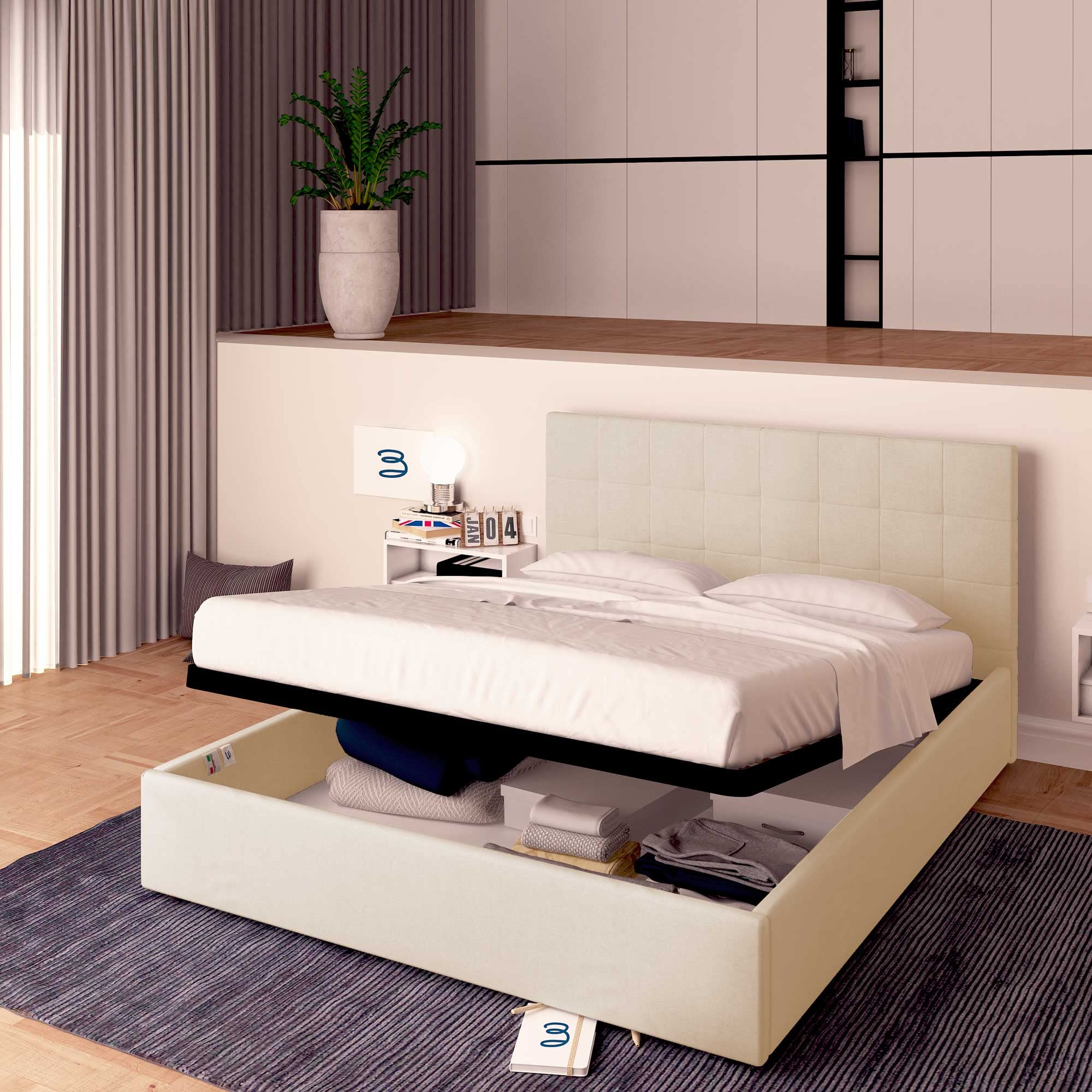 Baldiflex Single Bed with Storage - Synthetic Leather Dublin Model, Slatted Base for Single Mattress, 180 x 190 cm, Elegant Headboard, White - Perfect for Small Bedrooms, Guest Rooms & Studio Apartments