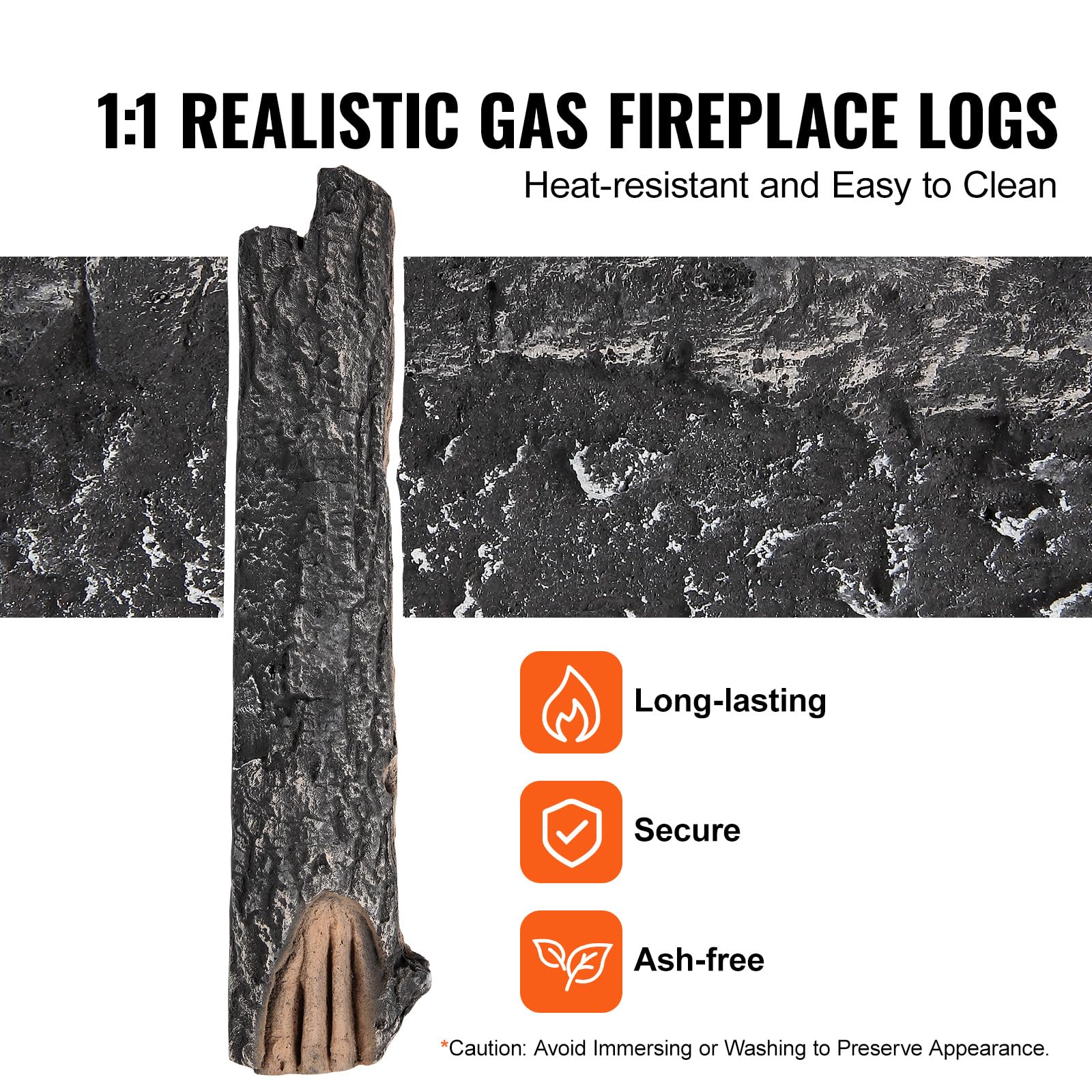 VEVOR 8-Piece Realistic Oak Gas Fireplace Logs Set - Heat-Resistant Ceramic Wood Logs for Indoor & Outdoor Fire Pits, Fire Bowls, and Fireplaces - Stackable Natural-Looking Wooden Branches for Cozy Ambiance
