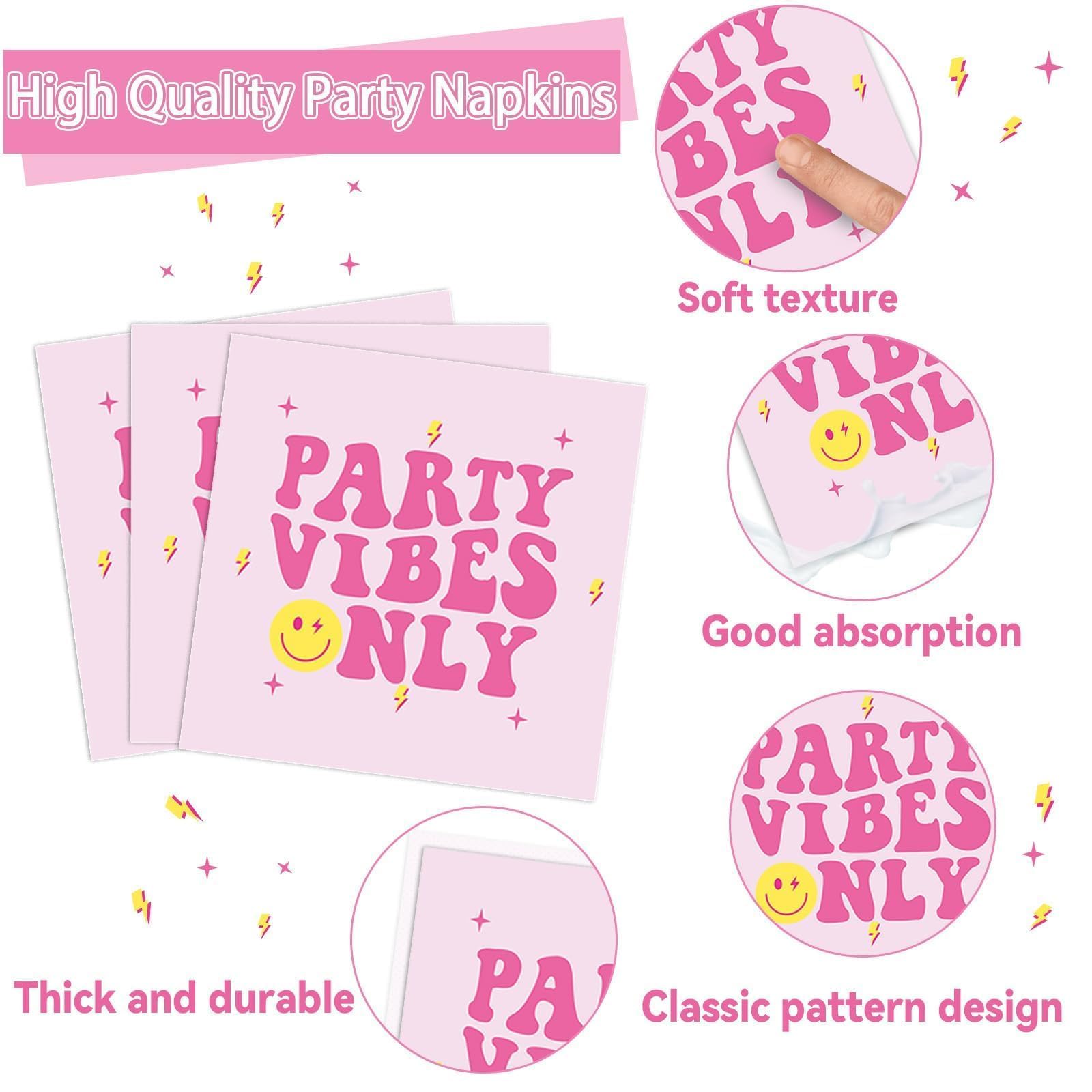 96Pcs Pink Smile Face Paper Plates & Napkins Set - Preppy Party Supplies for Birthday, Baby Shower, Bridal Shower - Disposable Tableware for Decorations & Serving 24 Guests - Fun Dinnerware for Celebrations & Special Events