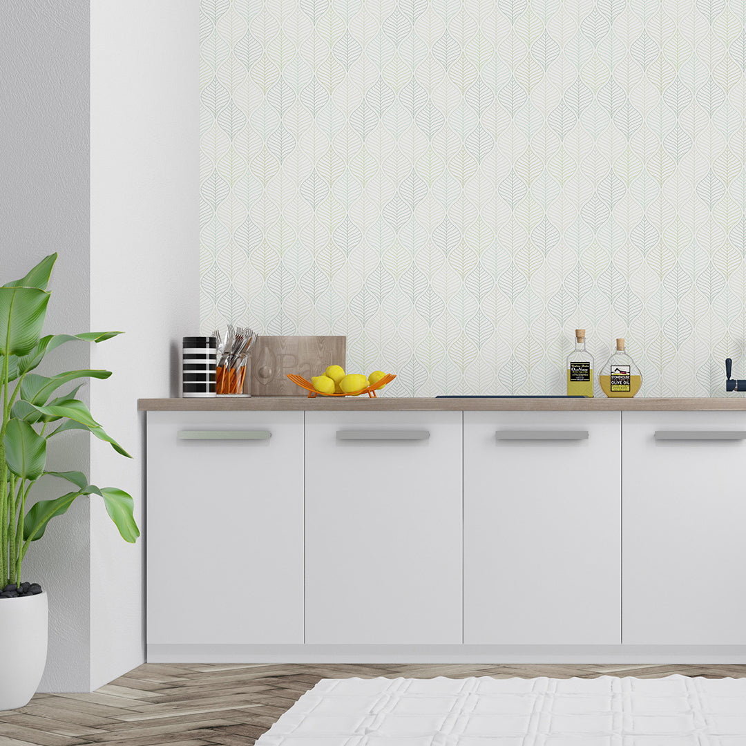 Geometric Green Leaves Peel and Stick Wallpaper CC218 - Self-Adhesive Removable Wallpaper for Bedroom, Living Room, and Nursery Decor