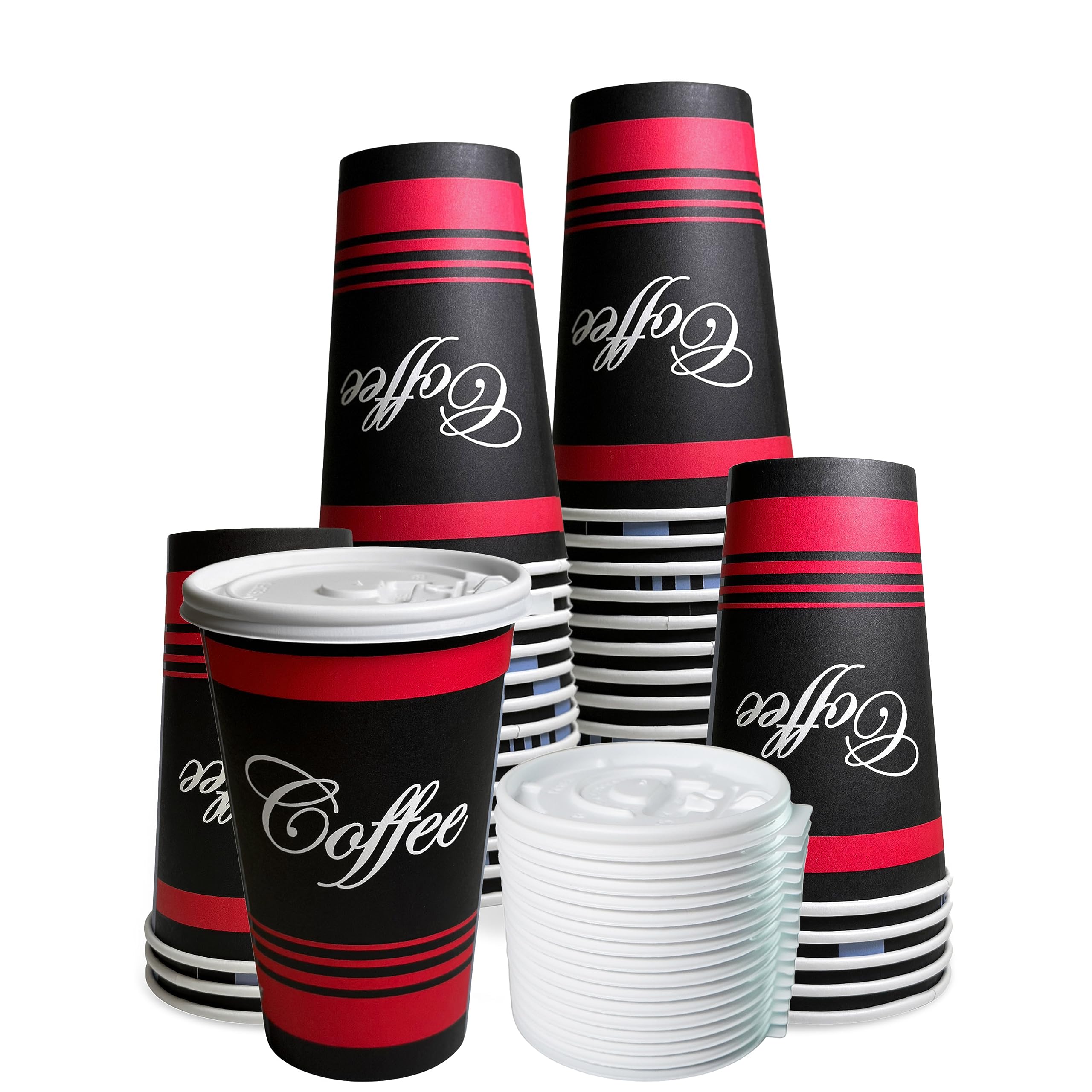EcoQuality 20 oz Disposable Paper Cups with White Lids - Bulk 50 Pack for Hot & Cold Beverages, Coffee, Tea, Cocoa - Perfect for Office, Travel, Parties, and Cafes