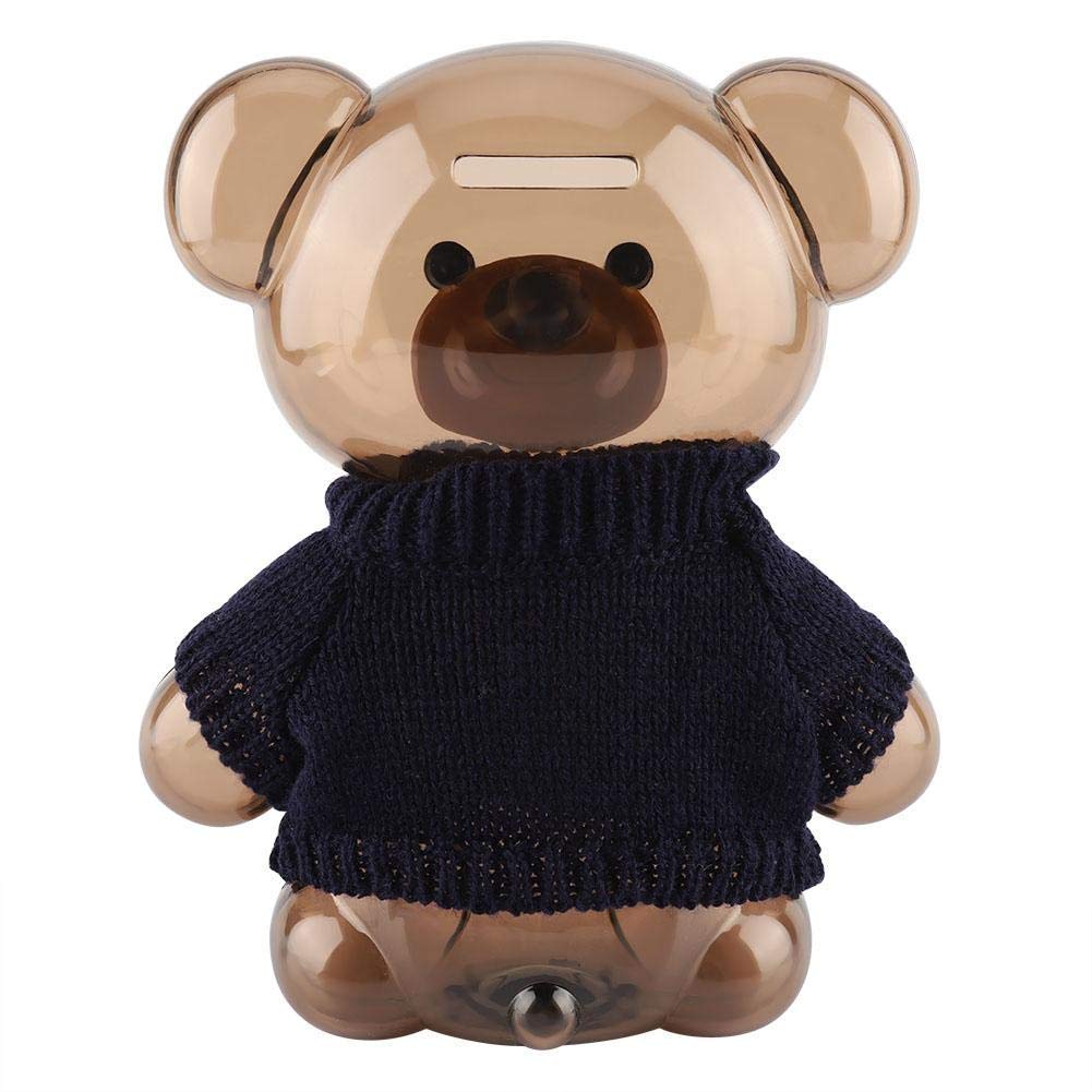 Cartoon Bear Piggy Bank - Transparent Plastic Money Box for Kids Savings, Home Decor & Gift (Blue) | Perfect for Birthday, Allowance & Financial Education