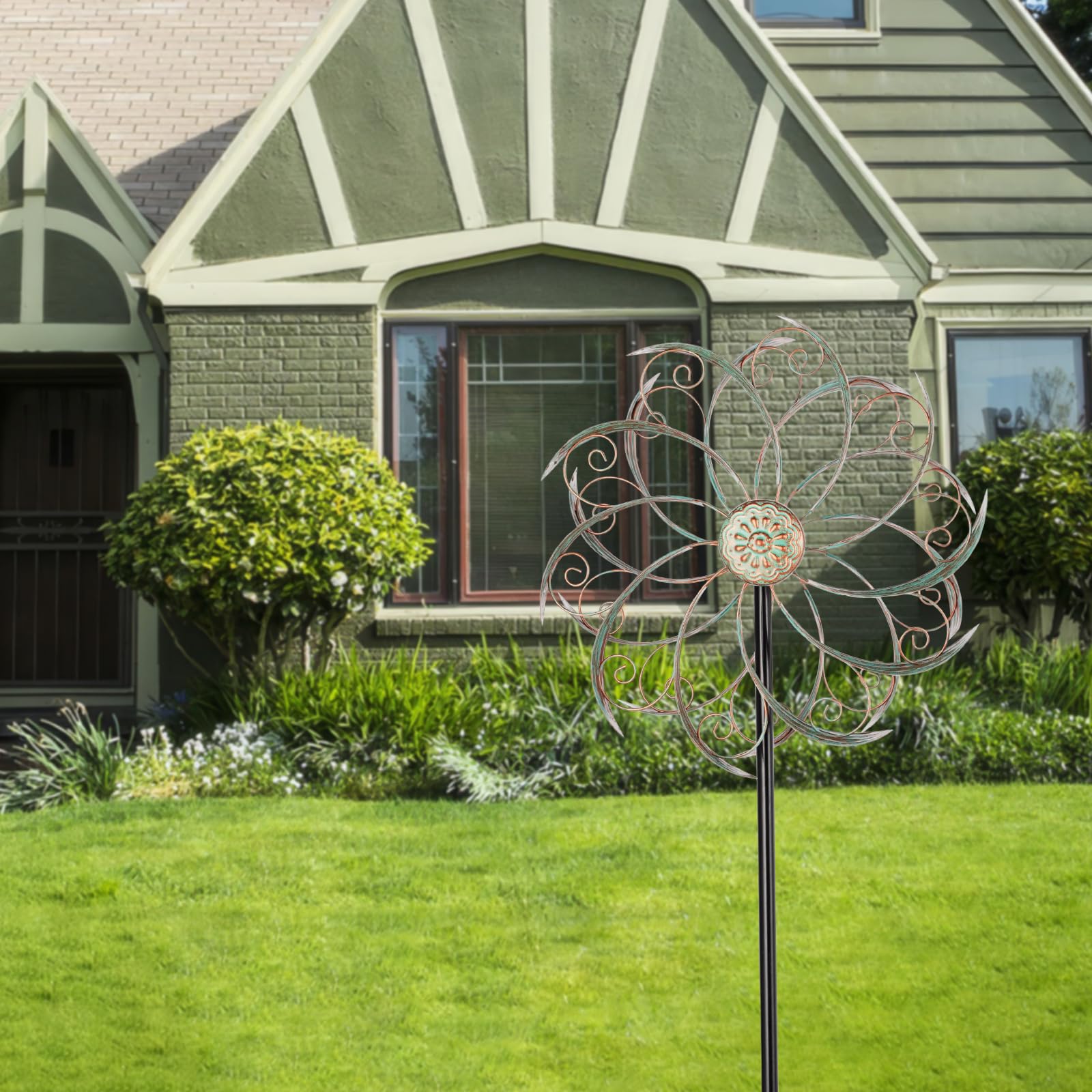 13-Inch Metal Wind Spinner for Outdoor Yard & Garden Decor - 57-Inch Tall Wind Sculpture & Pinwheel for Patio, Lawn, and Backyard