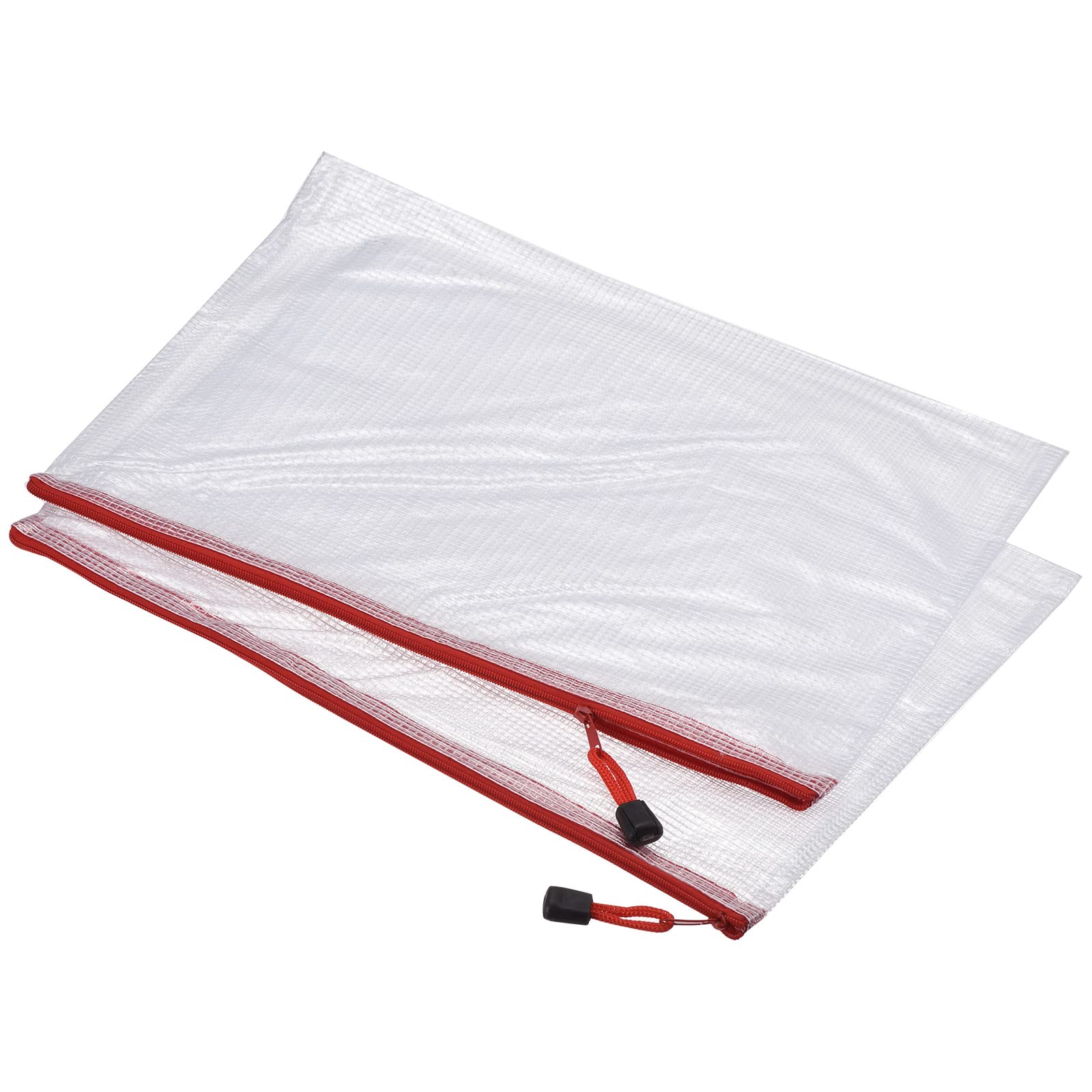 MECCANIXITY Mesh Zipper Bags A4 Size - 12 Pack Red Plastic Document Organizer with Secure Zip Closure for Office, School, Travel & Home Storage | Waterproof File Pouch for Papers, Receipts & Important Documents