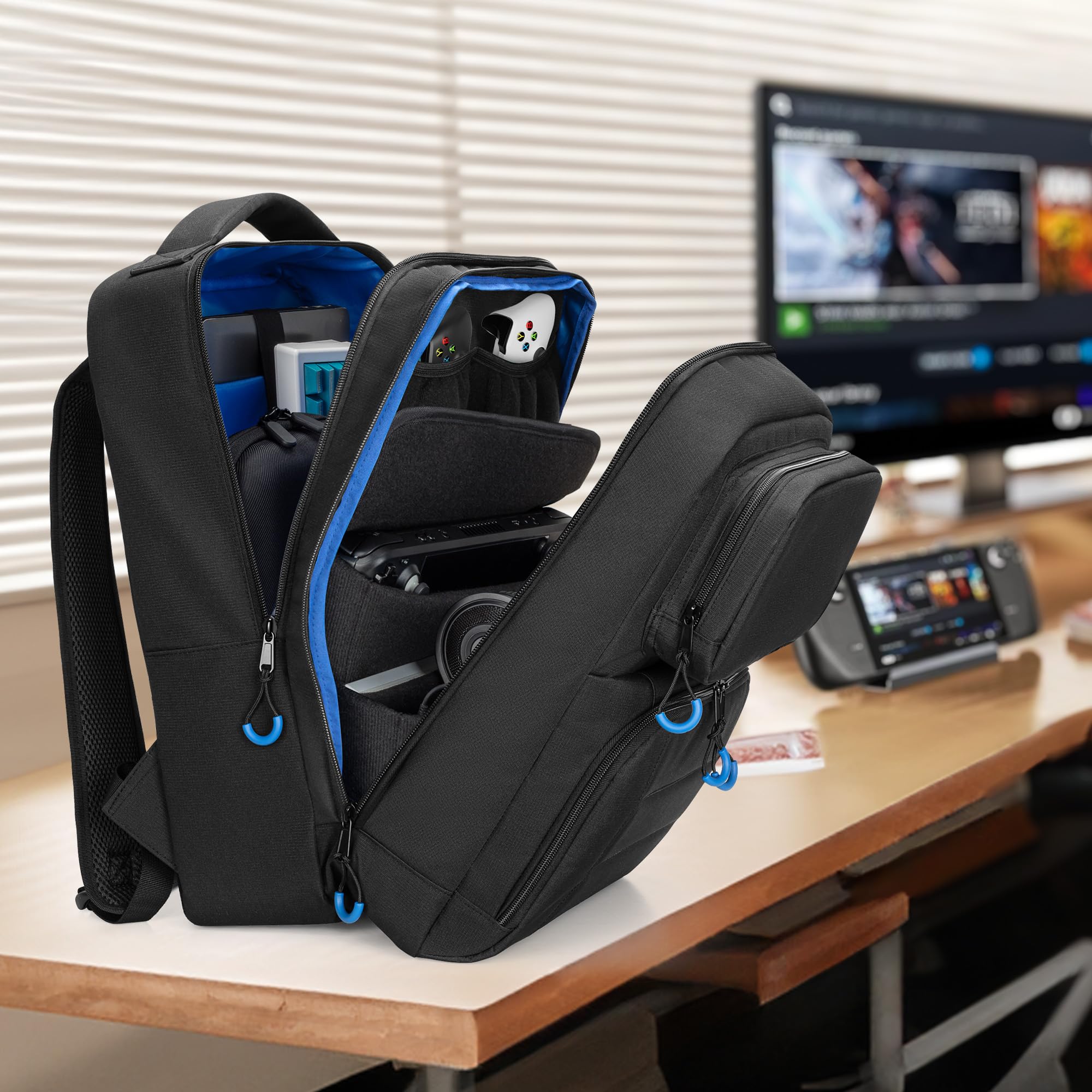 Steam Deck Backpack - Travel Case with Game Card Holder, Multiple Pockets for Headset, Docking Station & Controllers (Patent Design) - Perfect for Gaming On-The-Go & Travel Accessories