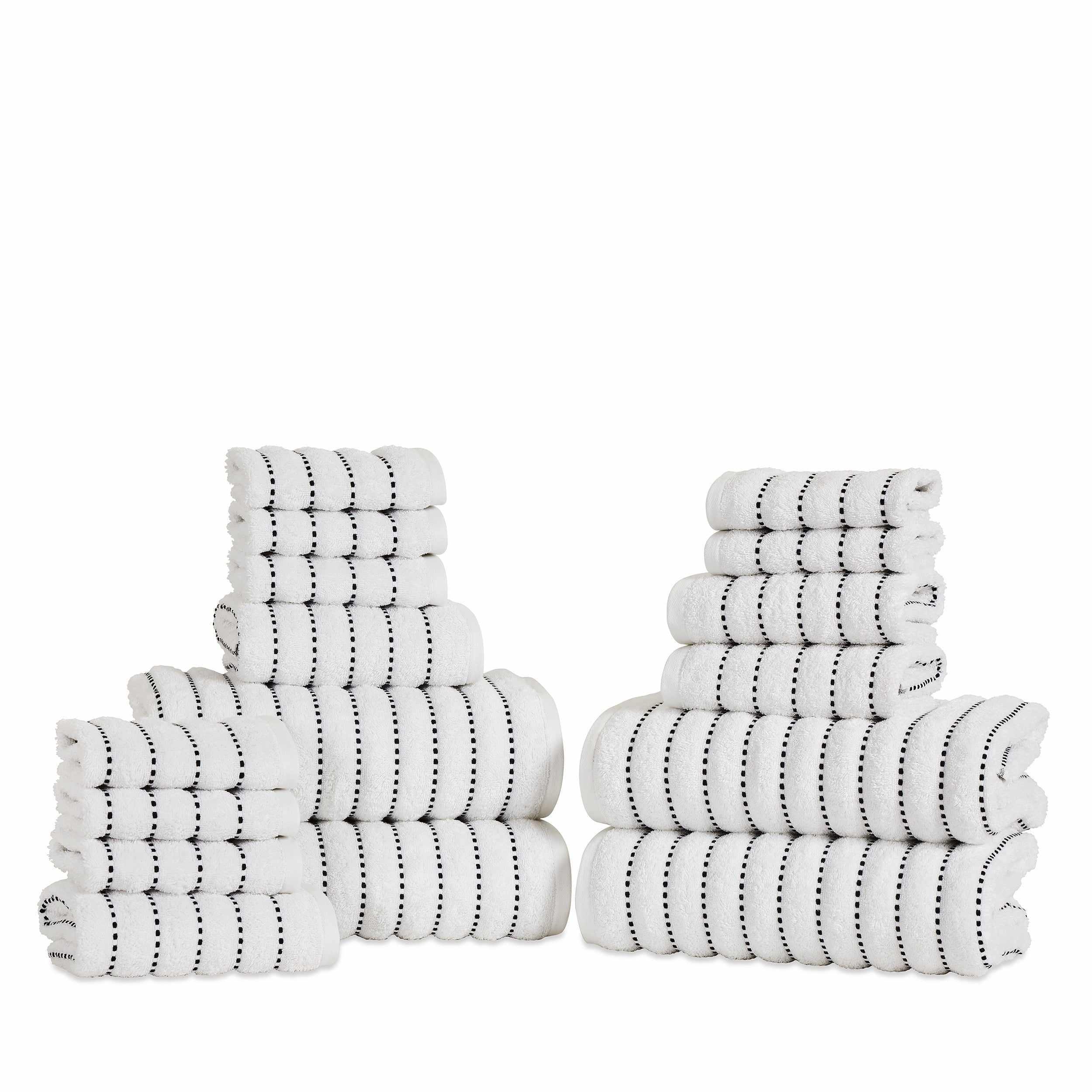 16-Piece Organic Cotton Wave Plush Striped Towel Set | Ultra Soft & Absorbent Bath & Beach Towels | Perfect for Spa, Pool, Gym & Home Use