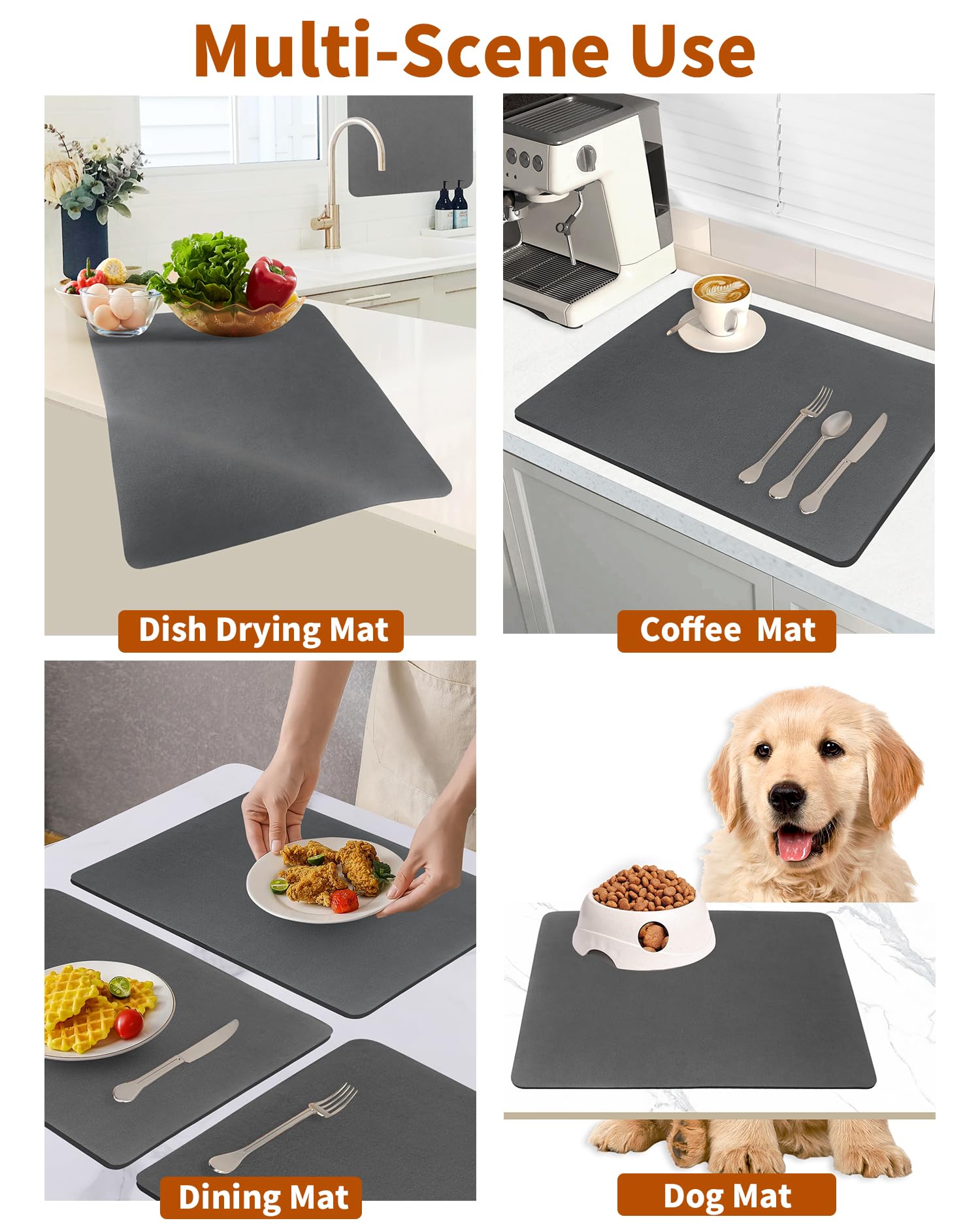 Super Absorbent Dish Drying Mat for Kitchen Counter - Non Slip Rubber Backed Kitchen Mat for Dishes, Coffee Bar & Sink Area | Perfect for Dish Rack, Countertop Protection & Quick Drying | Ideal for Home Kitchen, Coffee Station & Bar Use