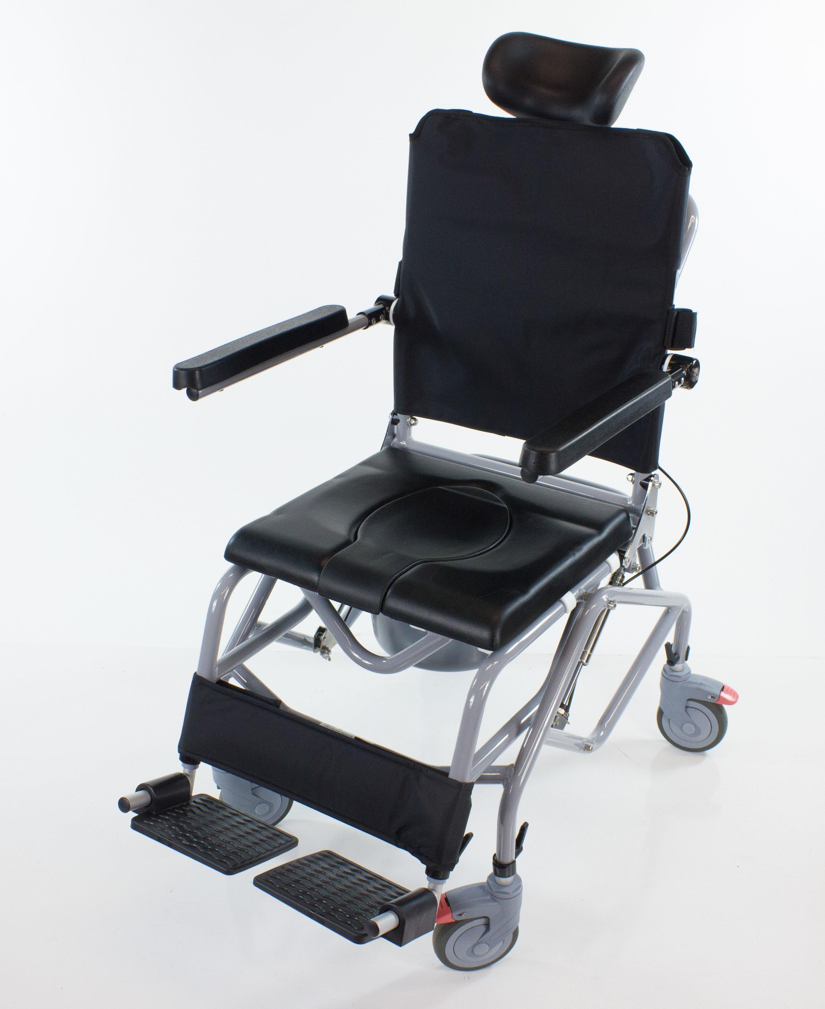Professional Tilt In Space Reclining Shower Commode Chair with Padded Seat - Ideal for Elderly Care, Post-Surgery Recovery & Home Bathroom Safety