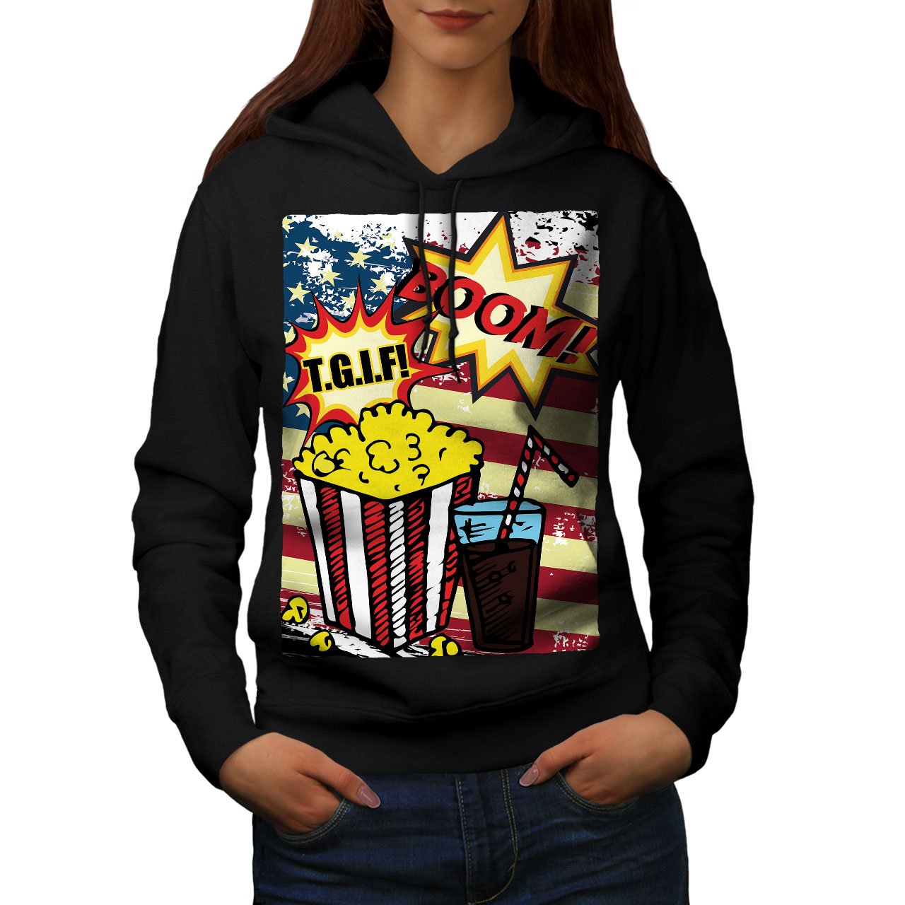 Wellcoda Women's Popcorn and Coke Graphic Hoodie - Soft Fleece Pullover Sweatshirt for Casual Wear, Lounge & Movie Nights
