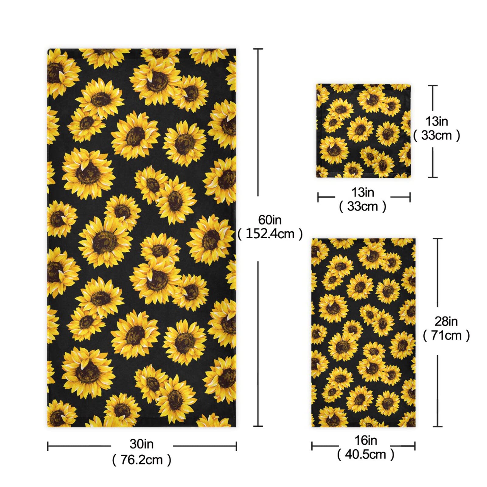 Qilmy 3-Piece Sunflower Towel Set - Ultra Absorbent & Soft Bath Towel, Hand Towel & Washcloth for Bathroom Decor | Perfect for Spa, Beach & Home Use