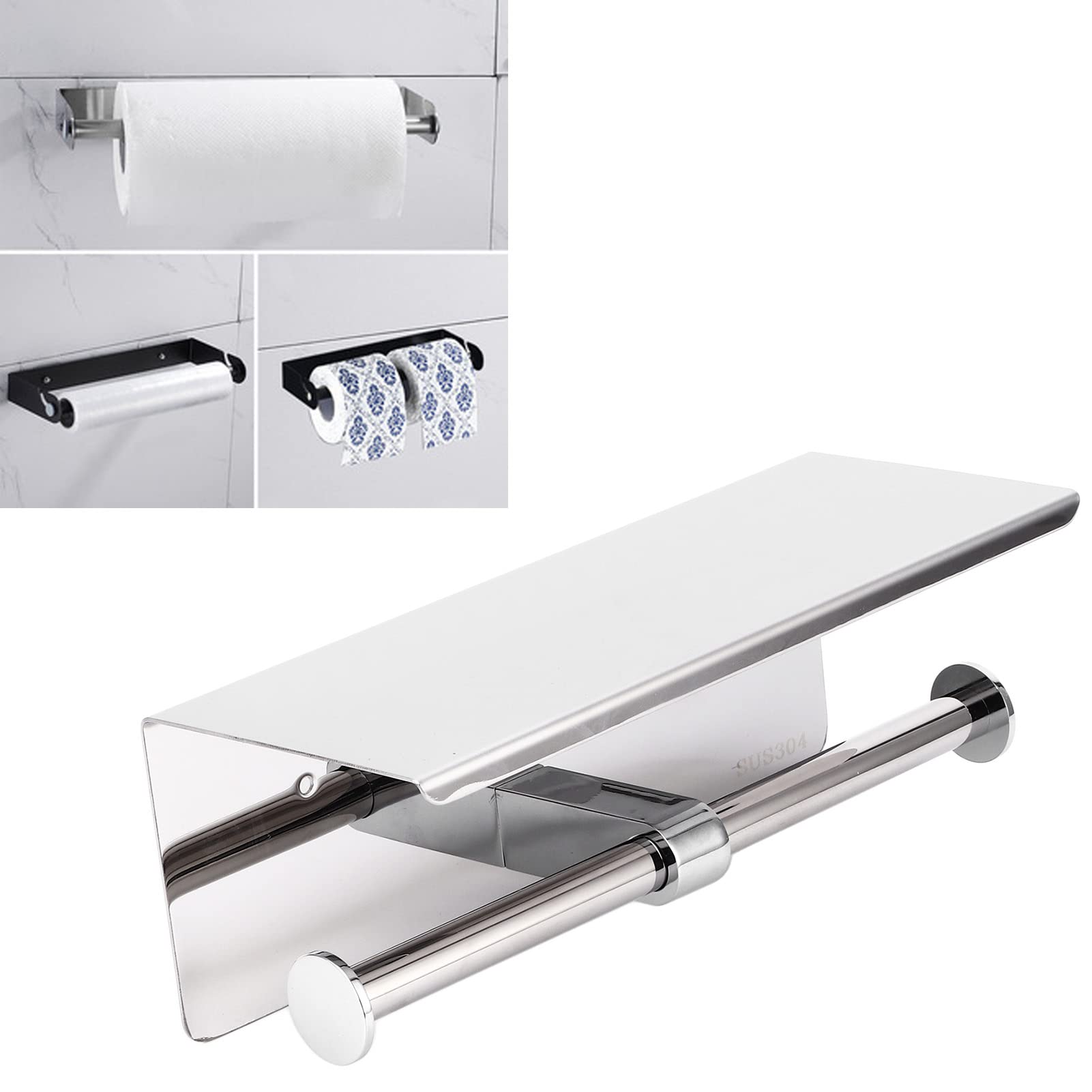 Stainless Steel Wall Mounted Toilet Paper Holder - Dual End Bathroom & Kitchen Tissue Roll Dispenser for Home, RV, Office Use