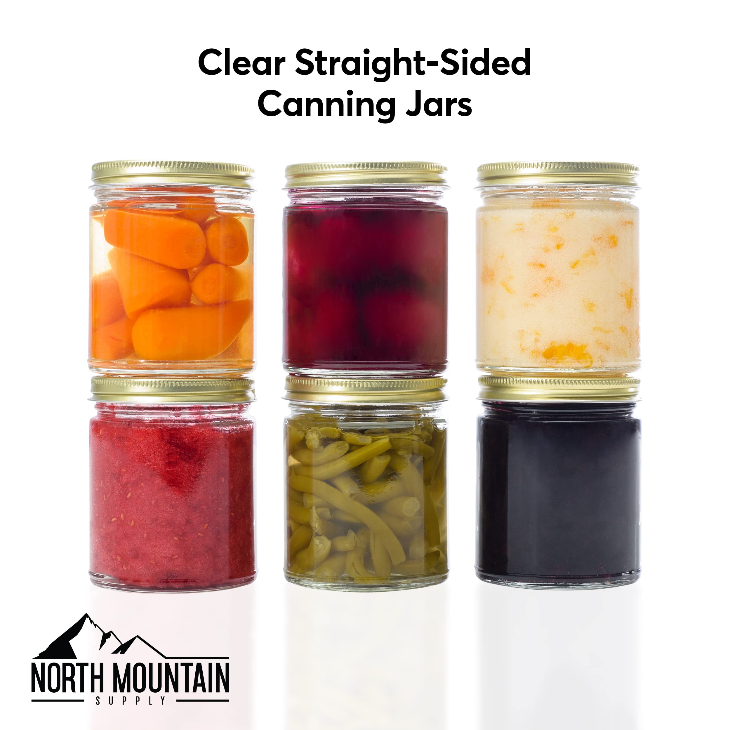 North Mountain Supply 9 Oz Glass Mason Jars with 70mm Gold Lids - 12 Pack (11 Cases) for Canning, Preserving, DIY Crafts & Home Storage - Perfect for Jams, Pickles, Candles & Gift Packaging