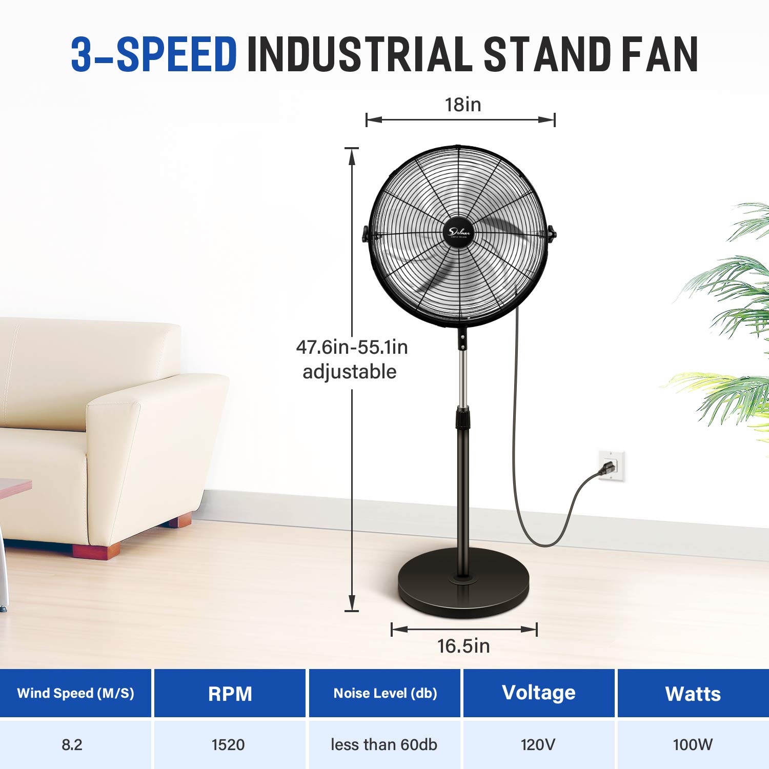 Simple Deluxe 18 Inch High Velocity Pedestal Standing Fan - Heavy Duty Metal Industrial Fan for Commercial, Residential & Greenhouse Use - 2 Pack Black - Perfect for Warehouses, Offices, Homes & Indoor Gardening