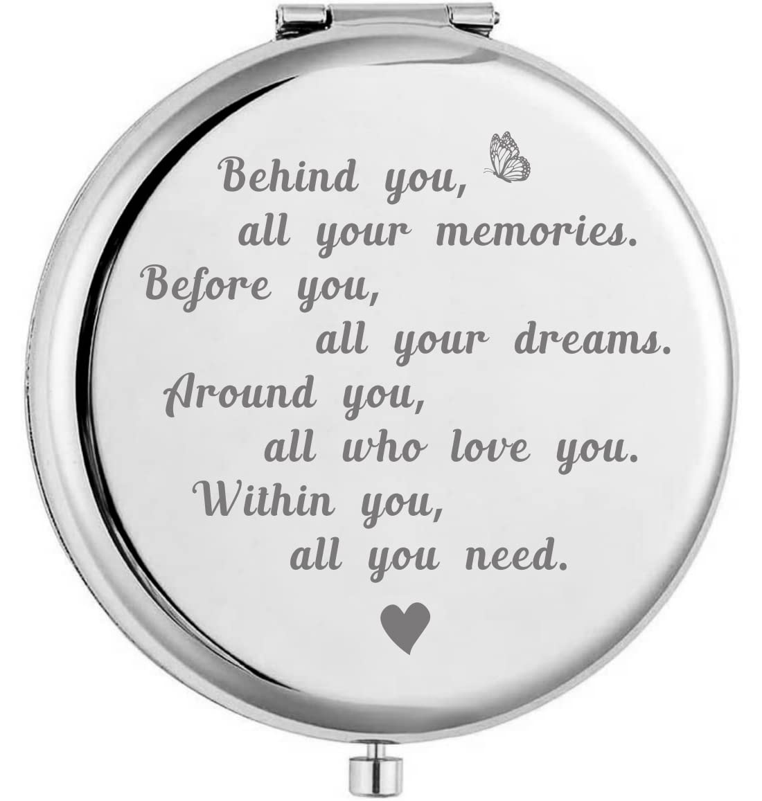 KUKEYIEE Silver Engraved Travel Makeup Mirror - Compact Pocket Cosmetic Mirror with Personalized Message - Perfect Gift for Women, Sisters & Friends - Ideal for Travel, Home Vanity & Special Occasions