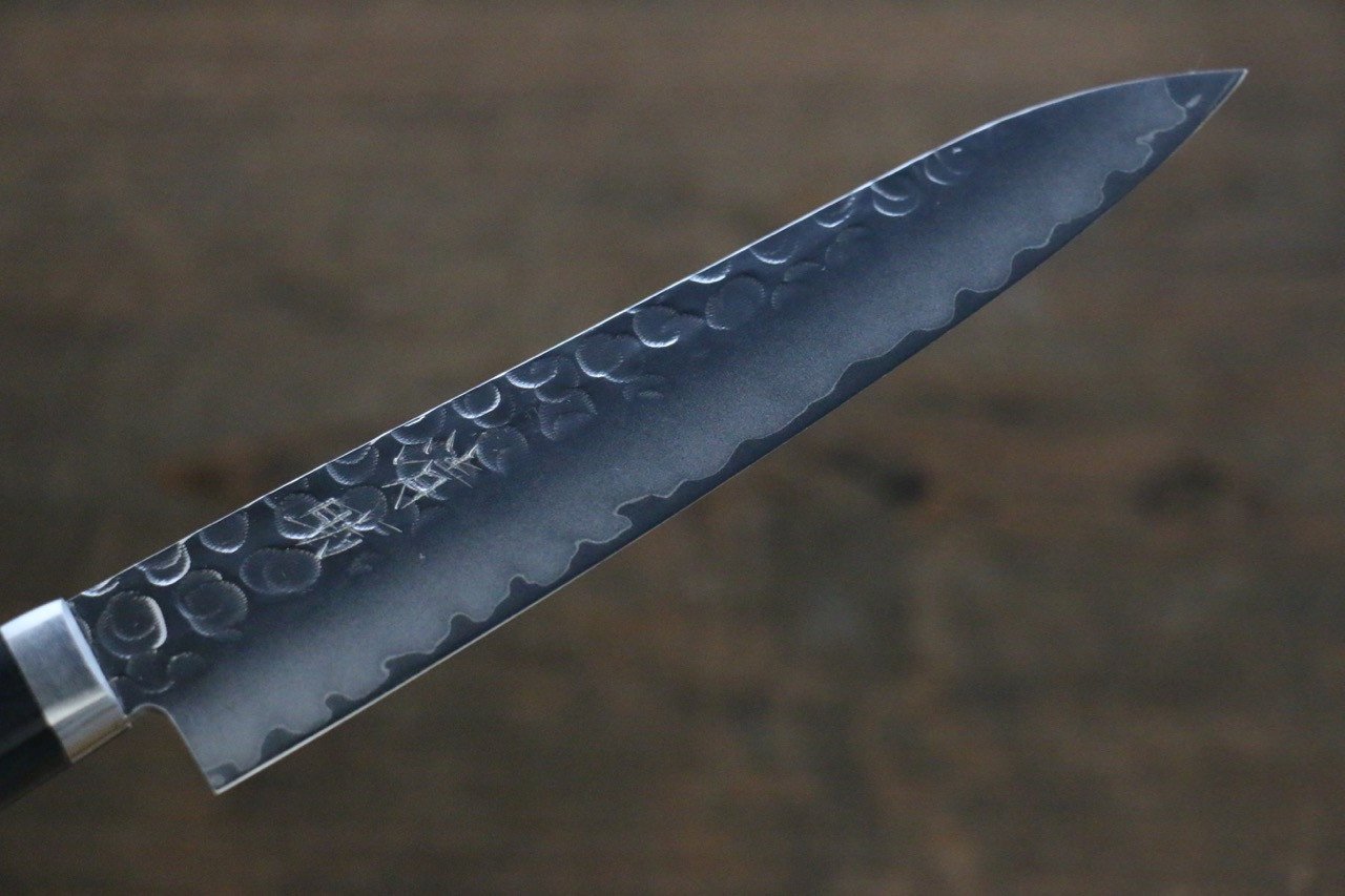 Seisuke VG1 Hammered Migaki Finished Petty Utility Knife 135mm with Pakka Wood Handle - Perfect for Slicing, Peeling & Precision Kitchen Tasks