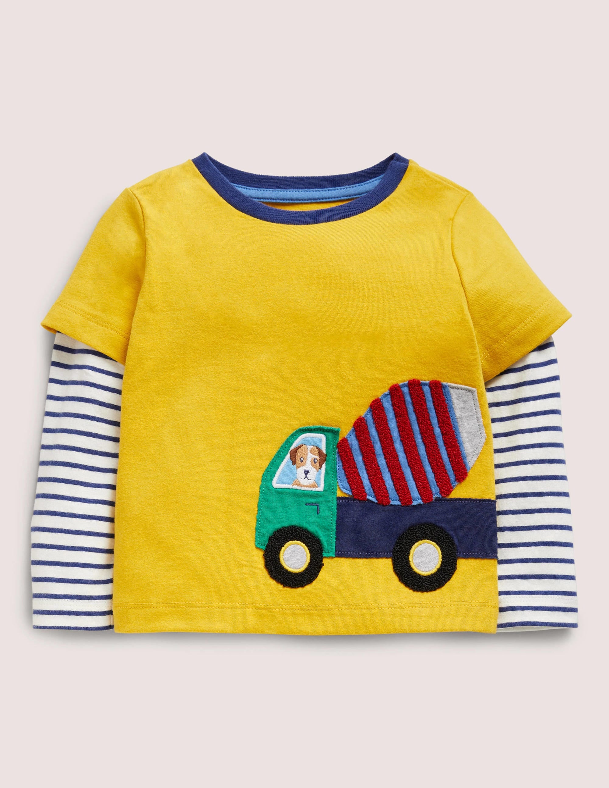 Honeycomb Yellow Truck Appliqué T-Shirt - Cute Graphic Tee for Kids & Toddlers - Perfect for Casual Wear, Playdates, and Family Outings