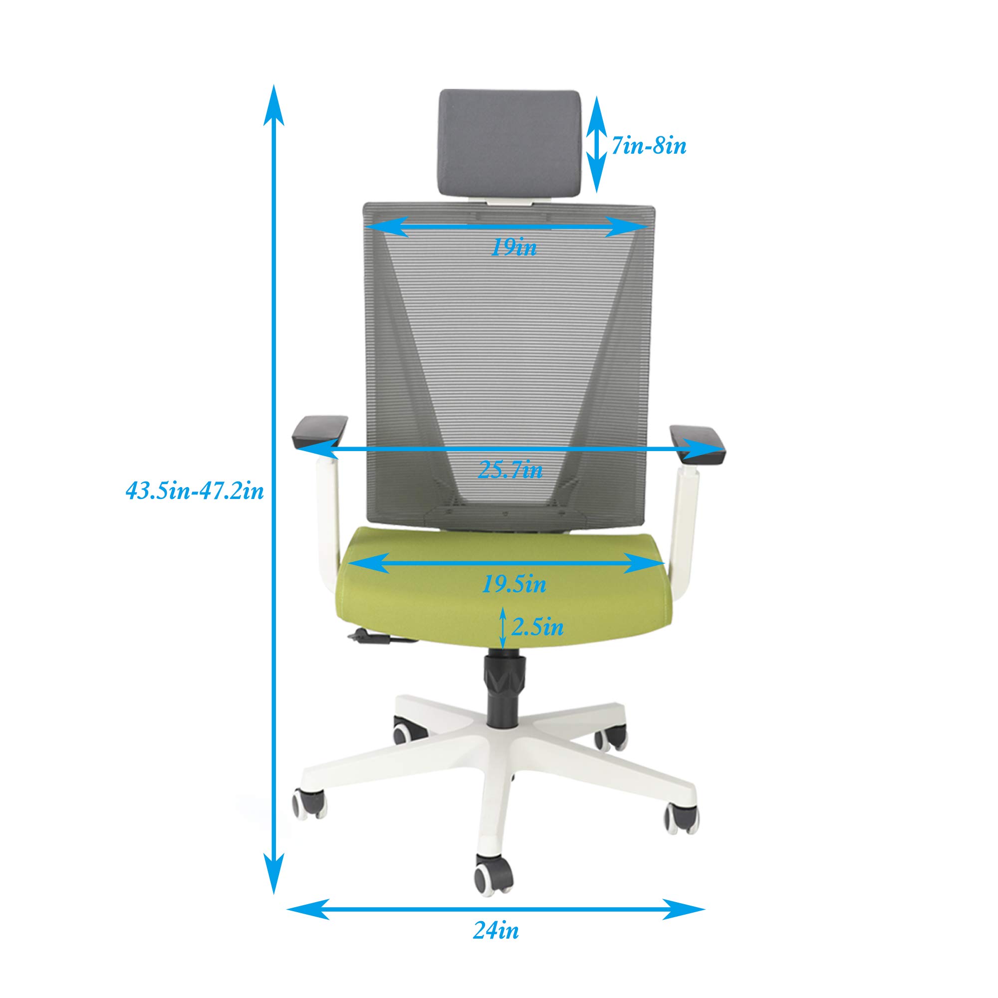 Ergonomic Office Chair - High Back Swivel Mesh Computer Chair with Adjustable Height, Lumbar Support & Wheels - Modern Grey Green Task Chair for Home & Office Workspace