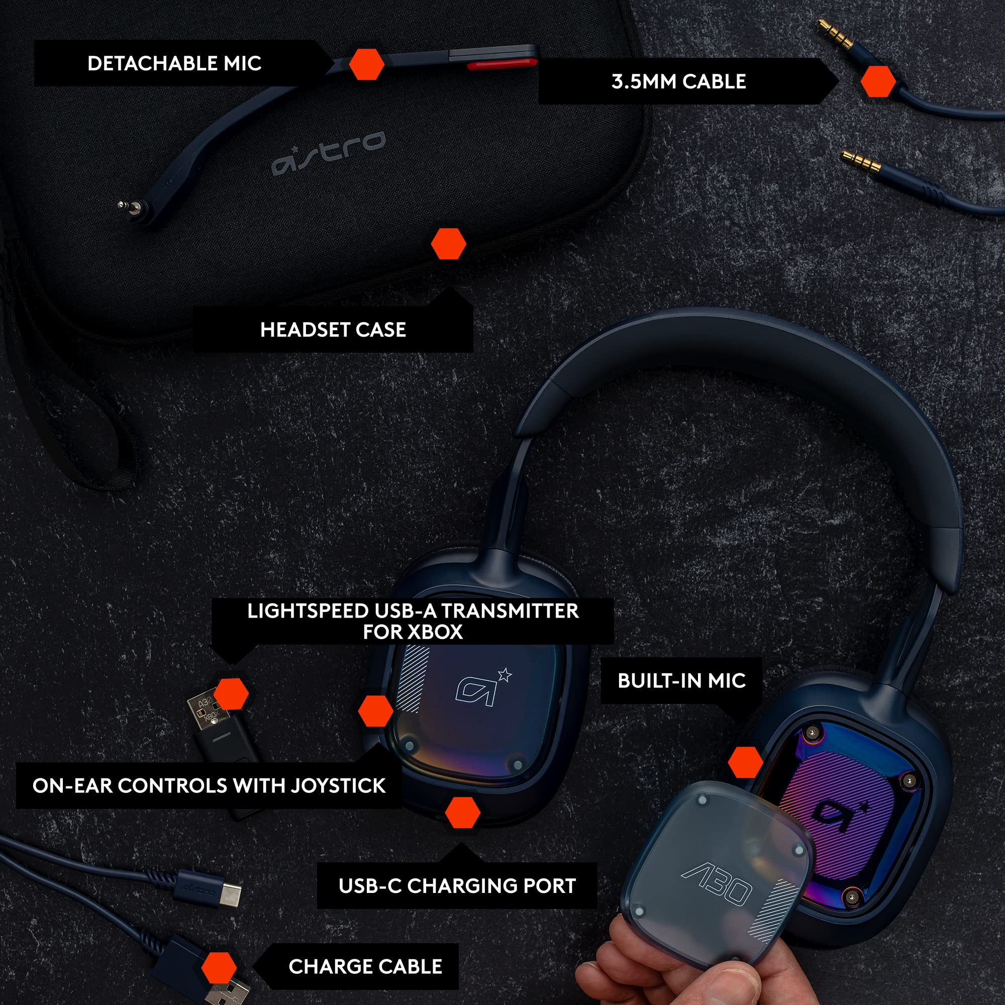 Logitech G Astro A30 LIGHTSPEED Wireless Gaming Headset with Bluetooth, Dolby Atmos, Detachable Boom Mic - 27H Battery Life, USB-C Charging - Compatible with Xbox, PS5, PS4, Nintendo Switch, PC & Android (Blue) - Perfect for Competitive Gaming & Immersive Entertainment