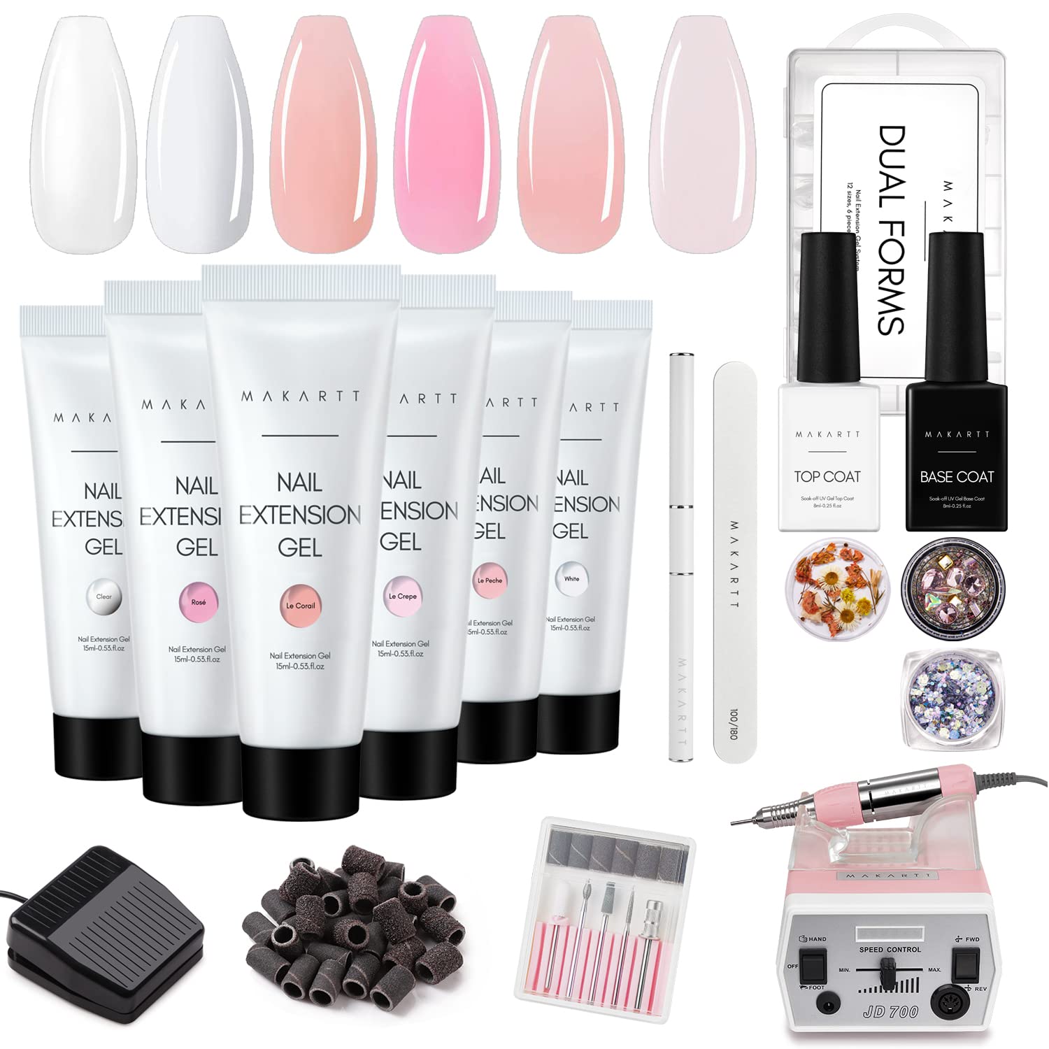 Makartt Poly Nail Gel Kit - Clear Pink Nail Extension Gel Set for Fall Winter with JD700 Electric Nail File Machine | DIY Salon-Quality Manicure at Home